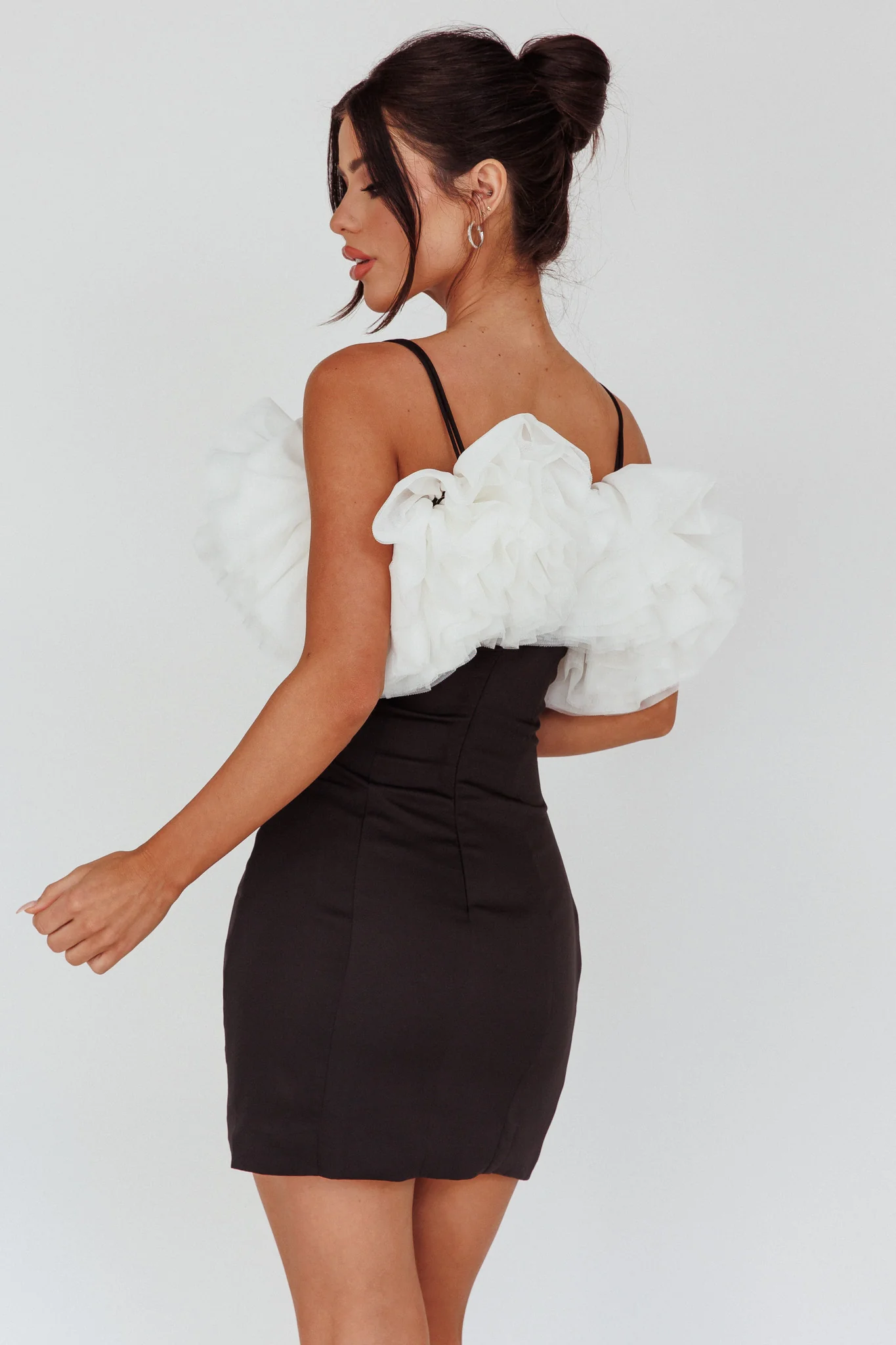 Prima Tulle Neckline Mini Dress Black/White