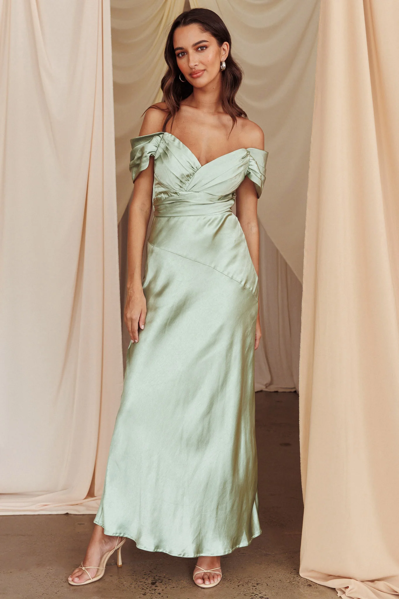 Katrina Off Shoulder Maxi Dress Pistachio
