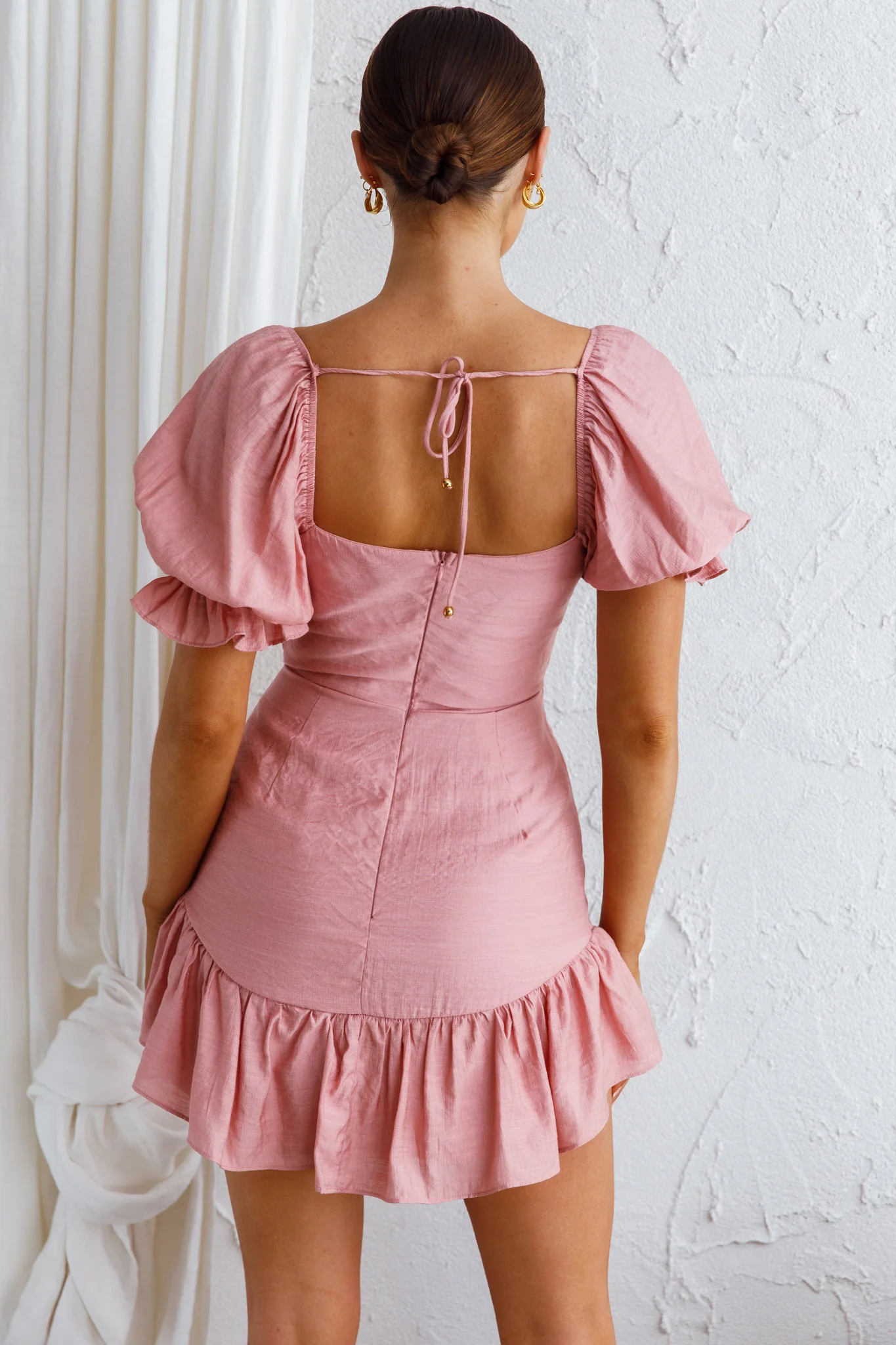 Light Catcher Sweetheart Neckline Frill Dress Blush