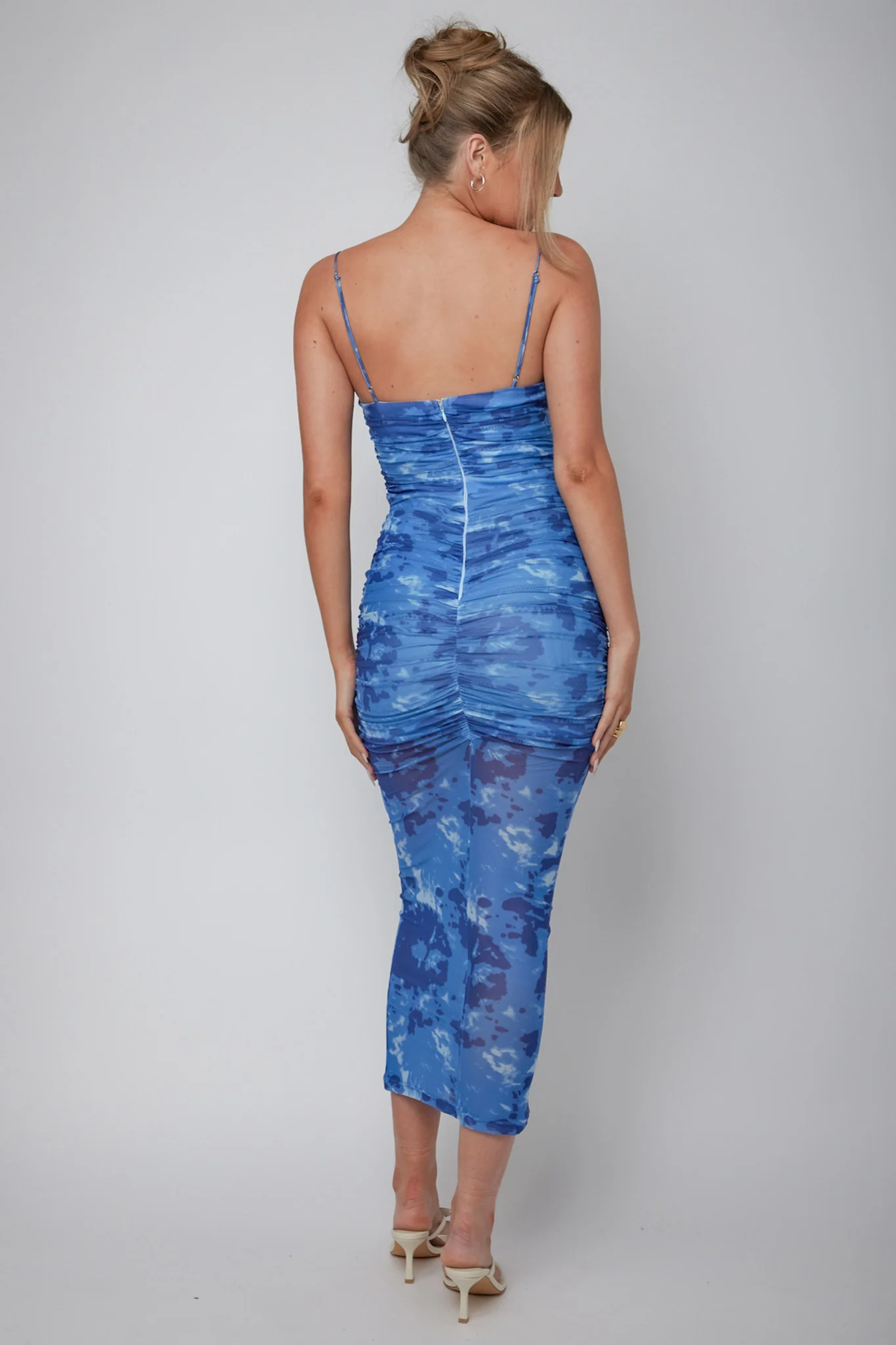 Logan Ruched Midi Dress Mottled Blue