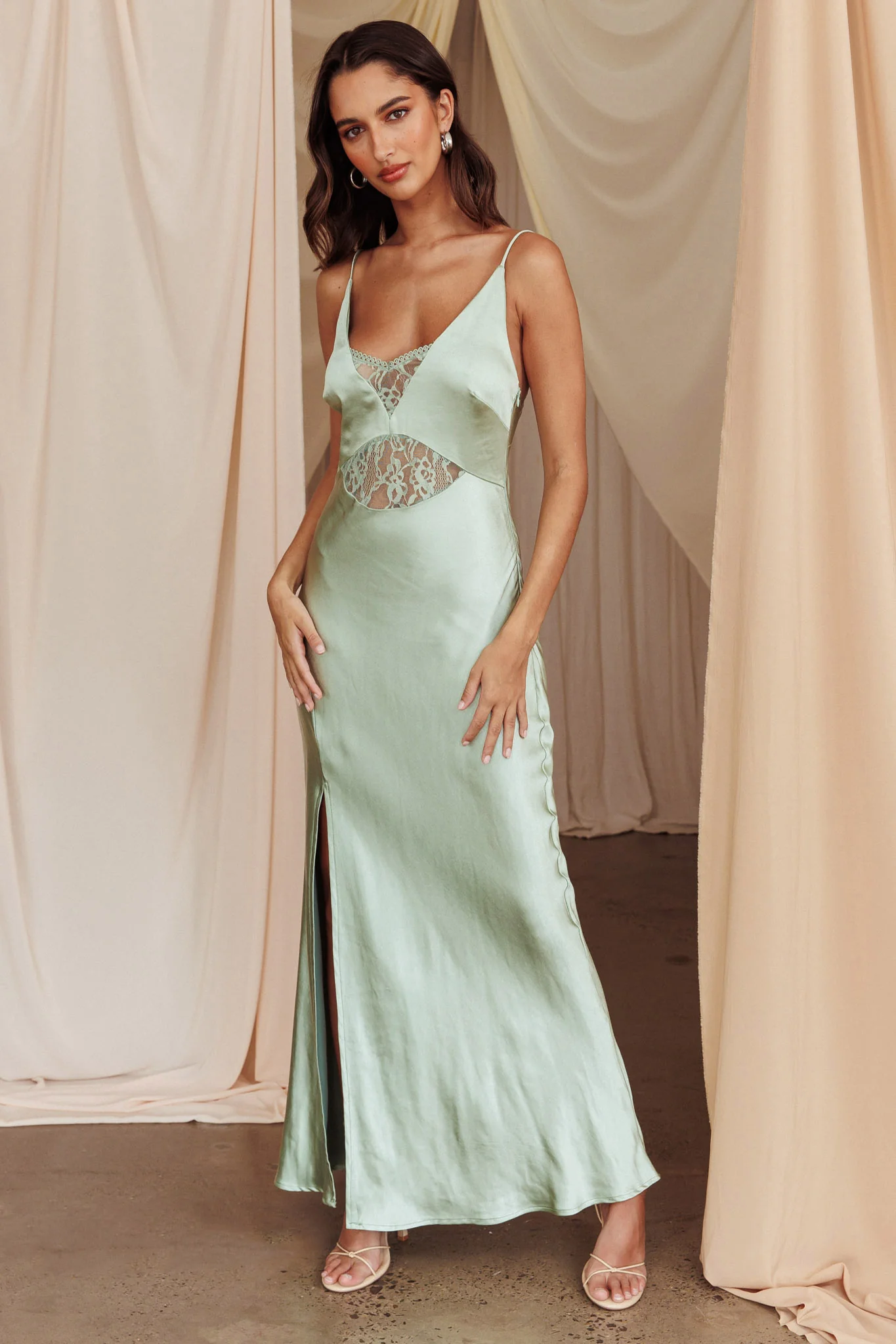 Better Believe Lace Insert Maxi Dress Sage