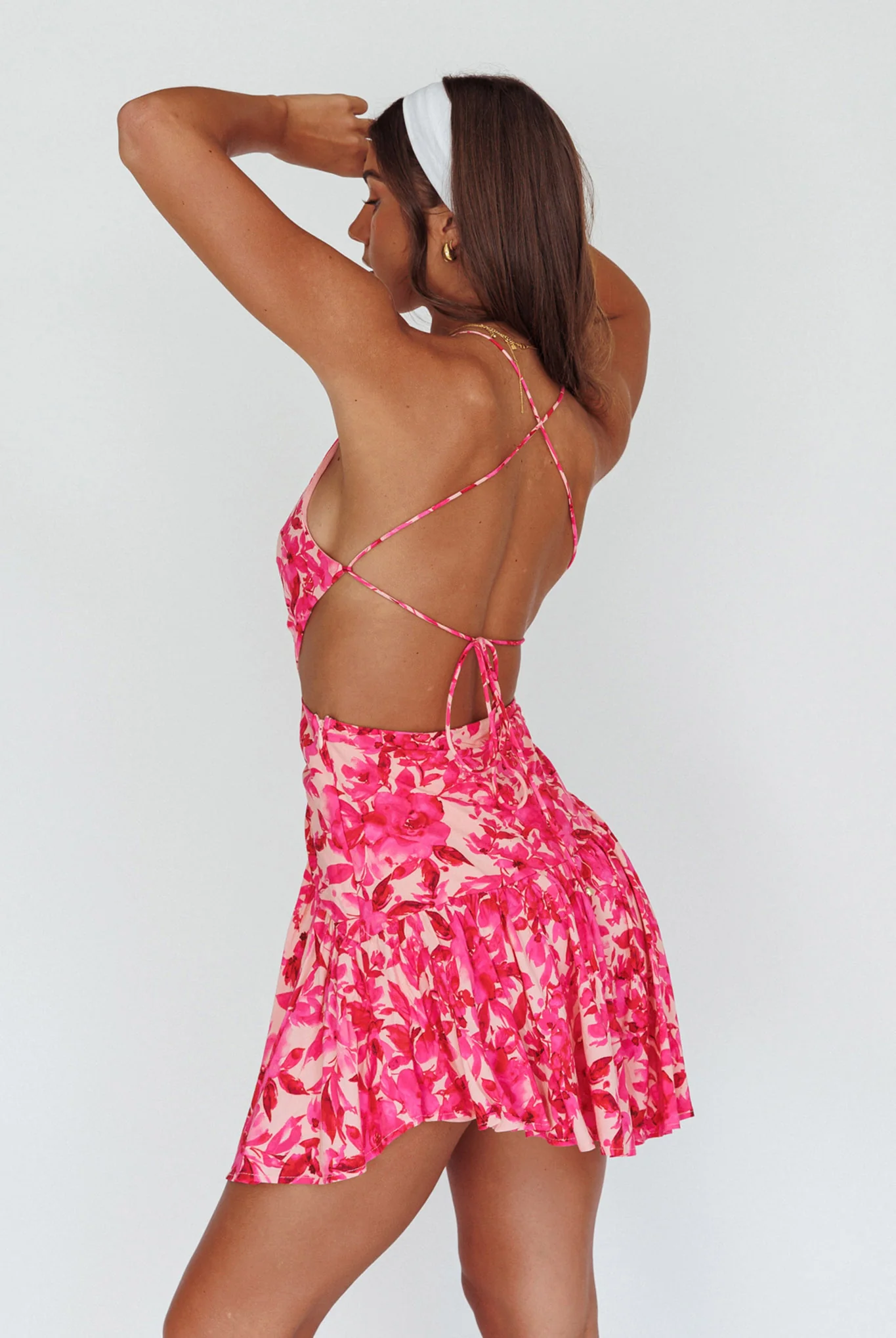 Destination Open Back Mini Dress Floral Pink