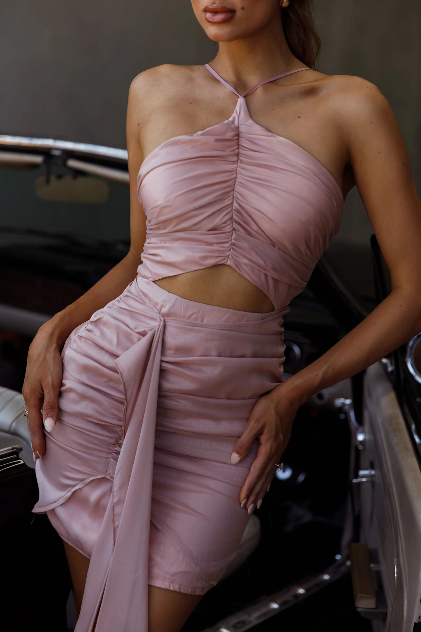Casa Del Sol Ruched Cut-Out Dress Blush