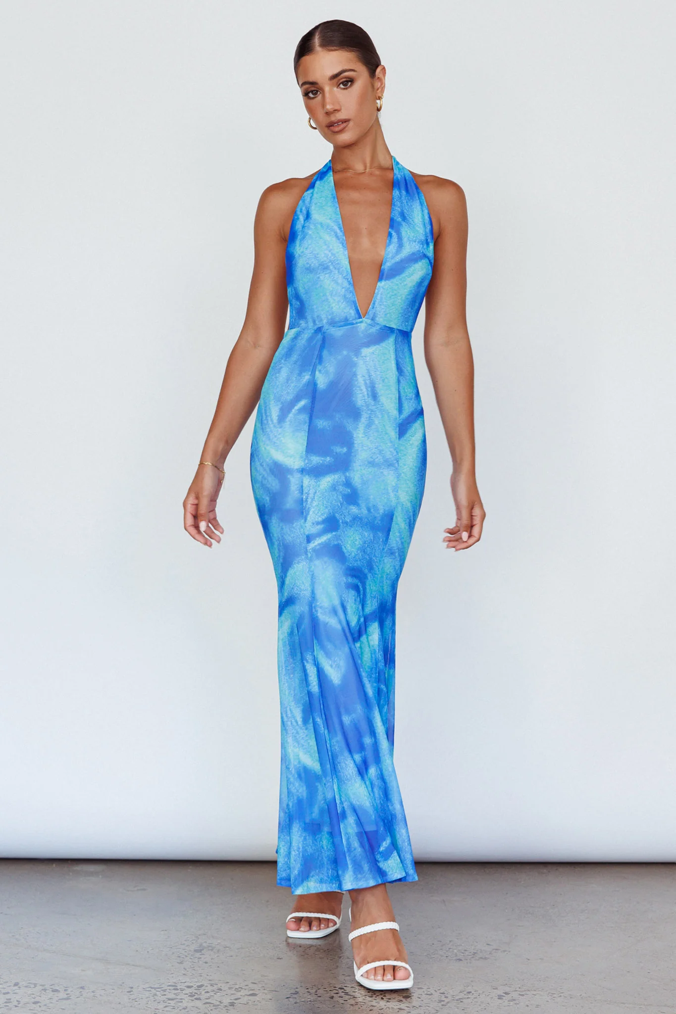Mayah Halterneck Maxi Dress Printed Blue