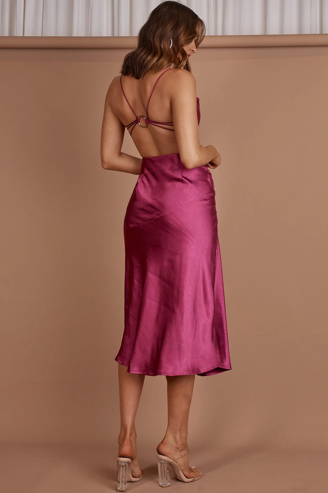 Midnight Muse Strappy Back Midi Dress Fuchsia
