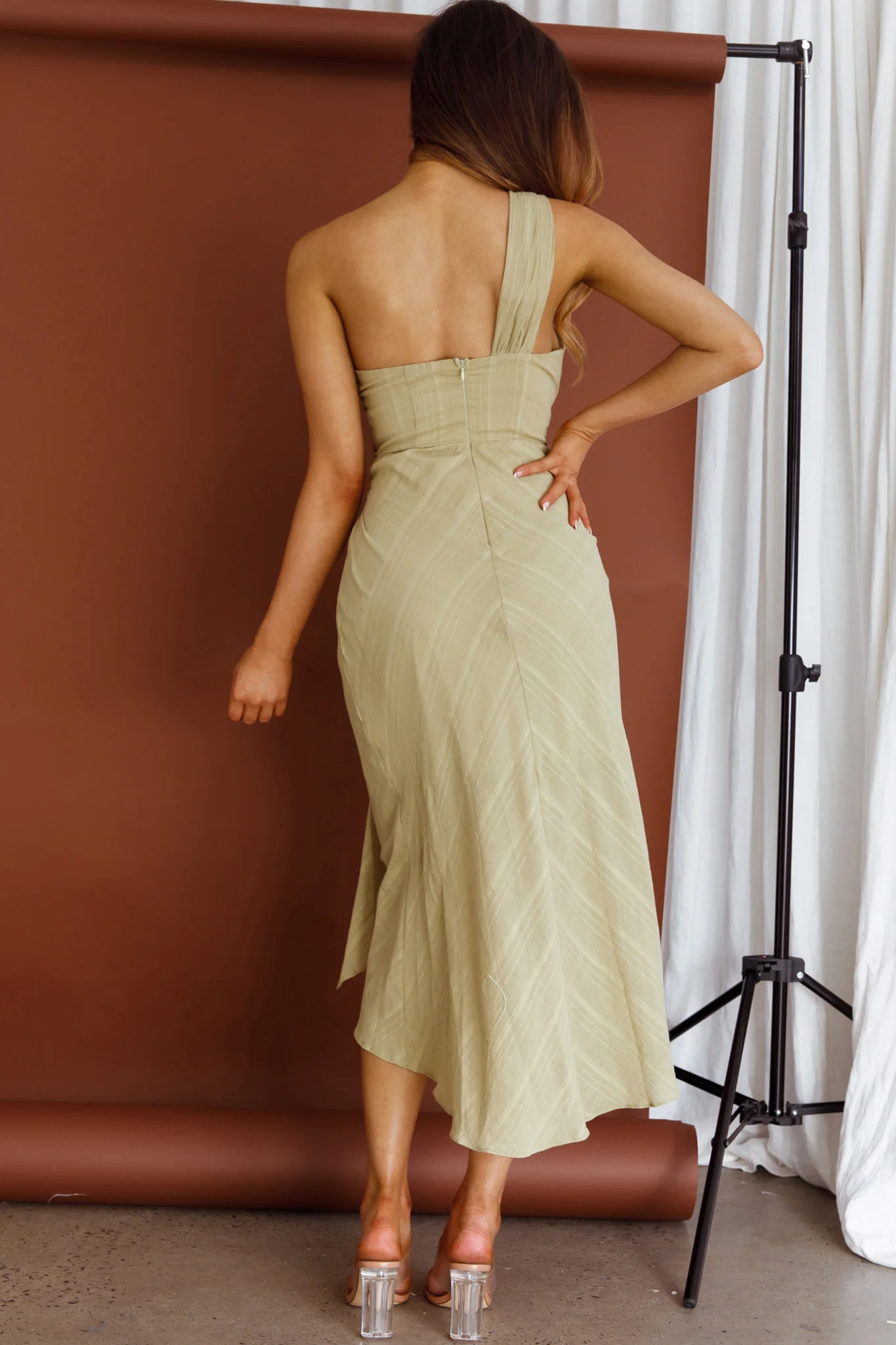 Island Time One-Shoulder Midi Dress Olive