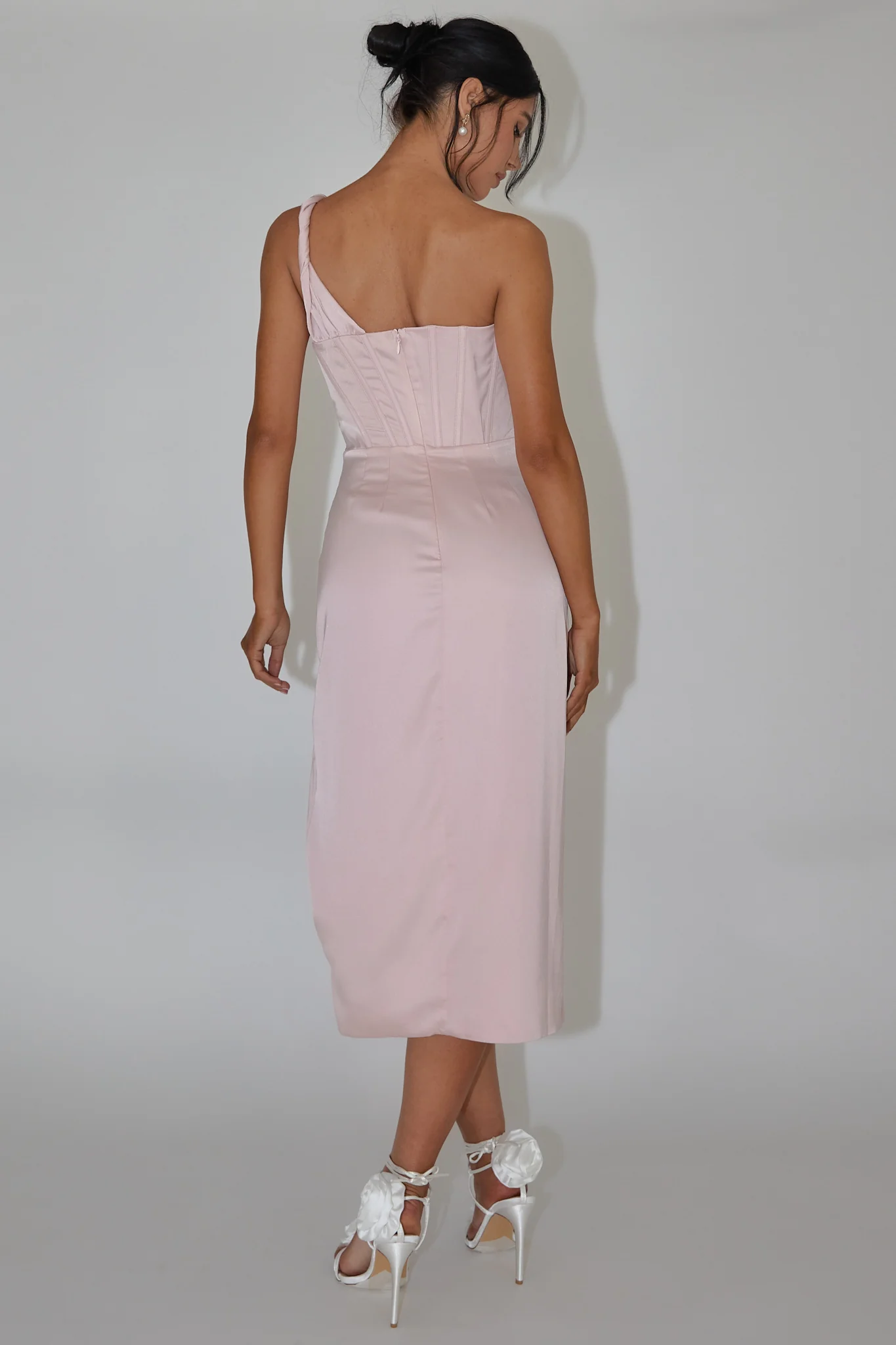 Ryhana One-Shoulder Split Midi Dress Dusty Rose