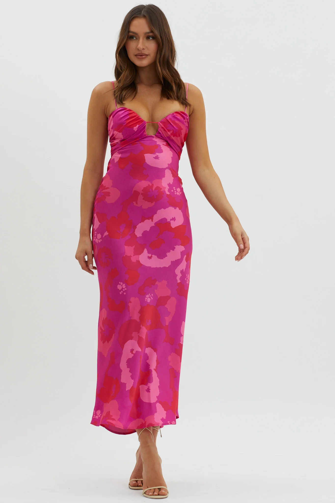 In A Daze Gathered Bust Midi Dress Pink