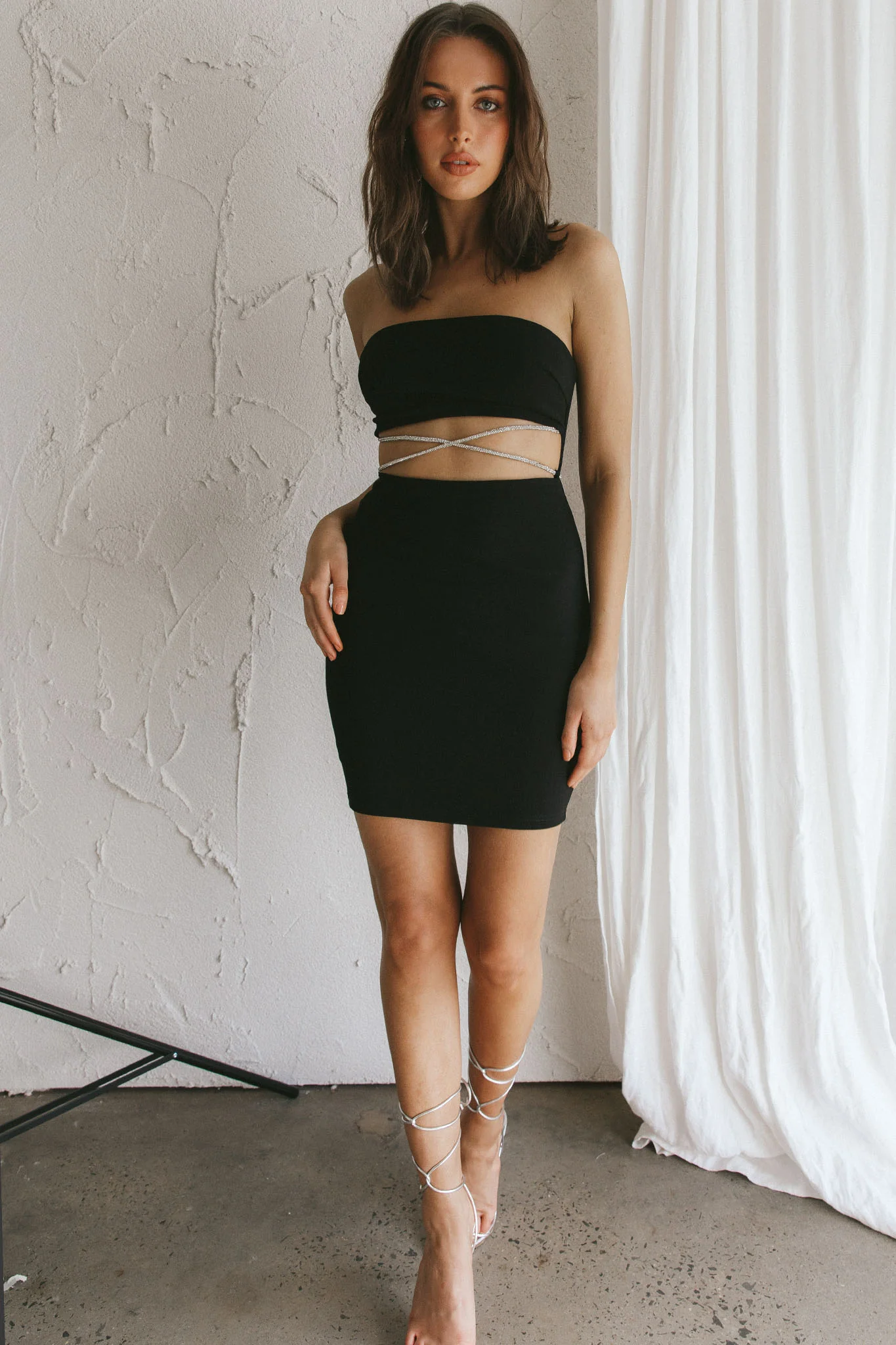 Nohemi Strapless Diamante Mini Dress Black