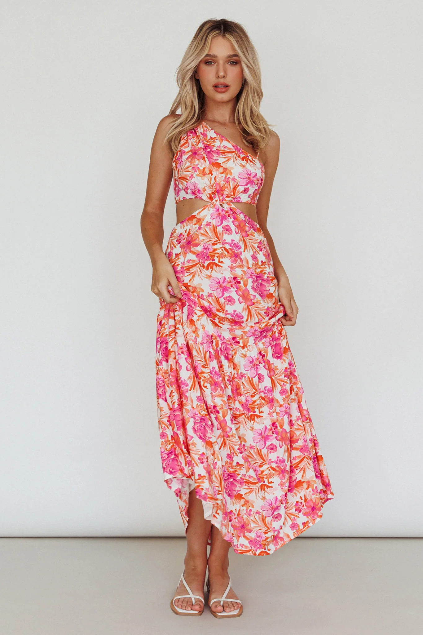 Evening Breeze Cut-Out Waist Maxi Dress Floral Pink