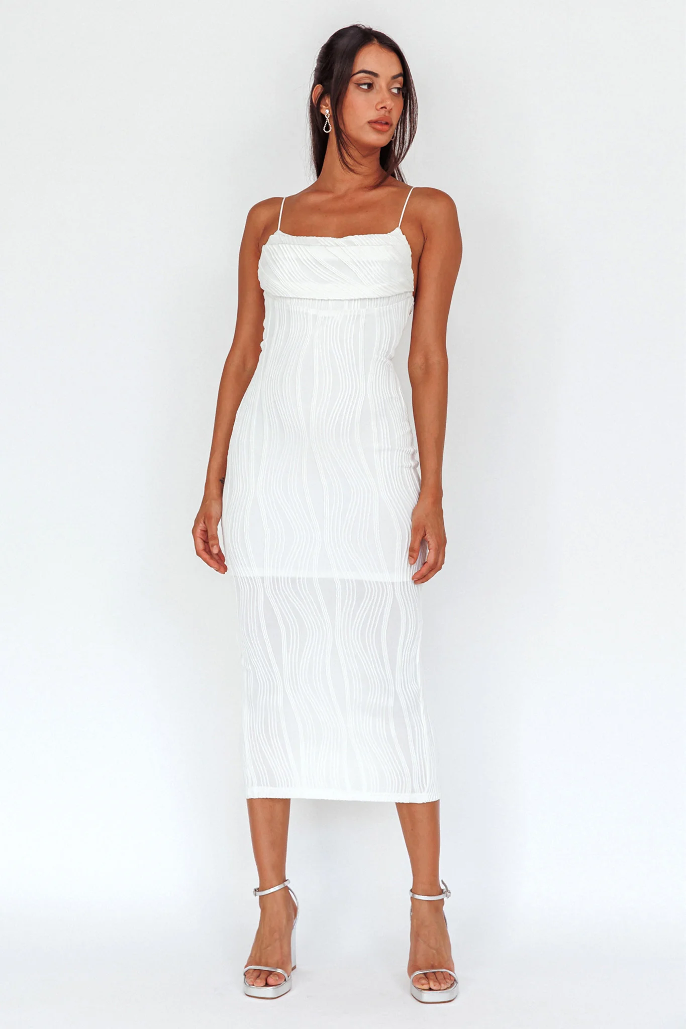 Well Versed Pleated Bust Textured Maxi Dress Off White