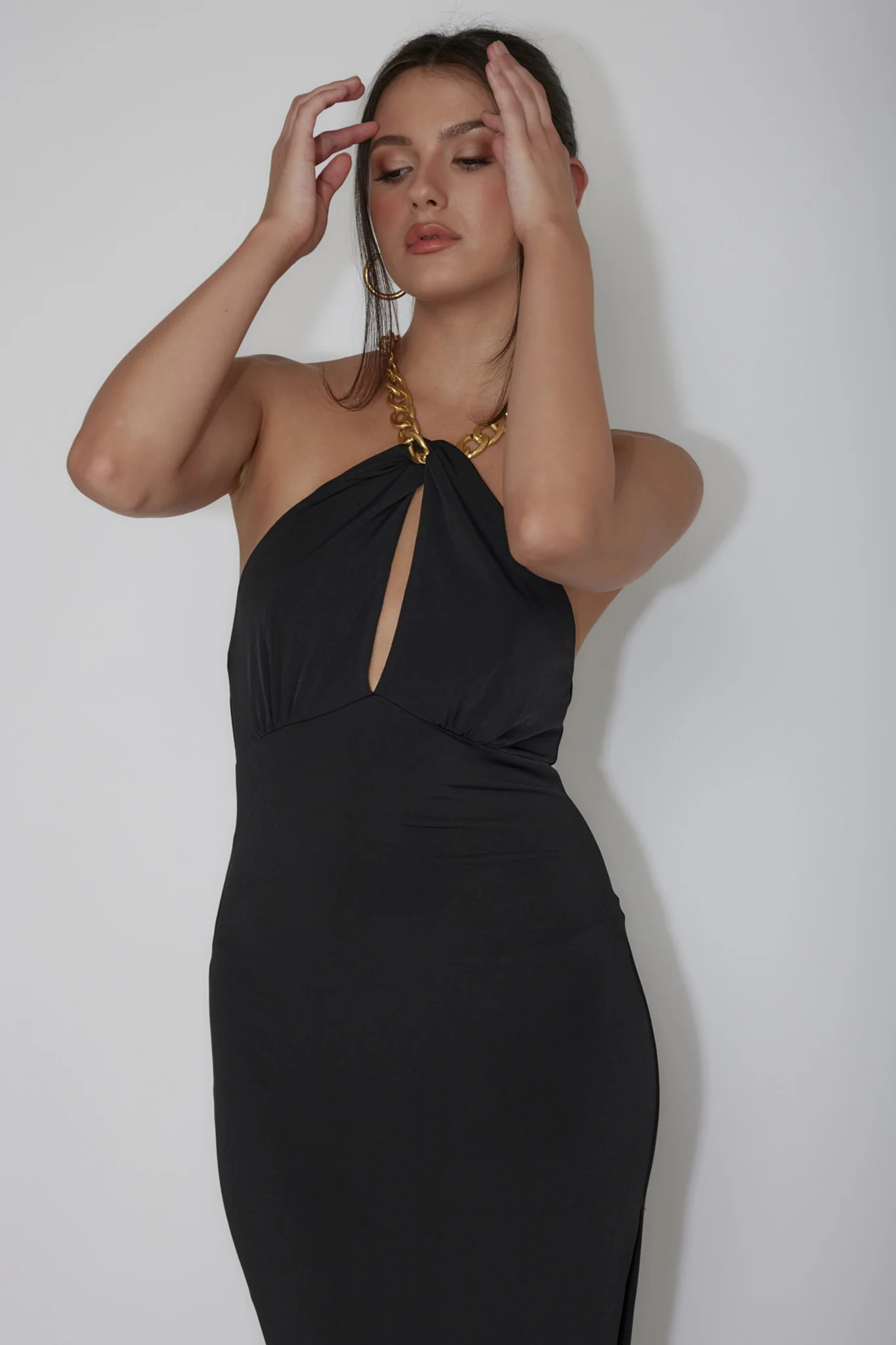 Slow Dance Chain Halter Midi Dress Black