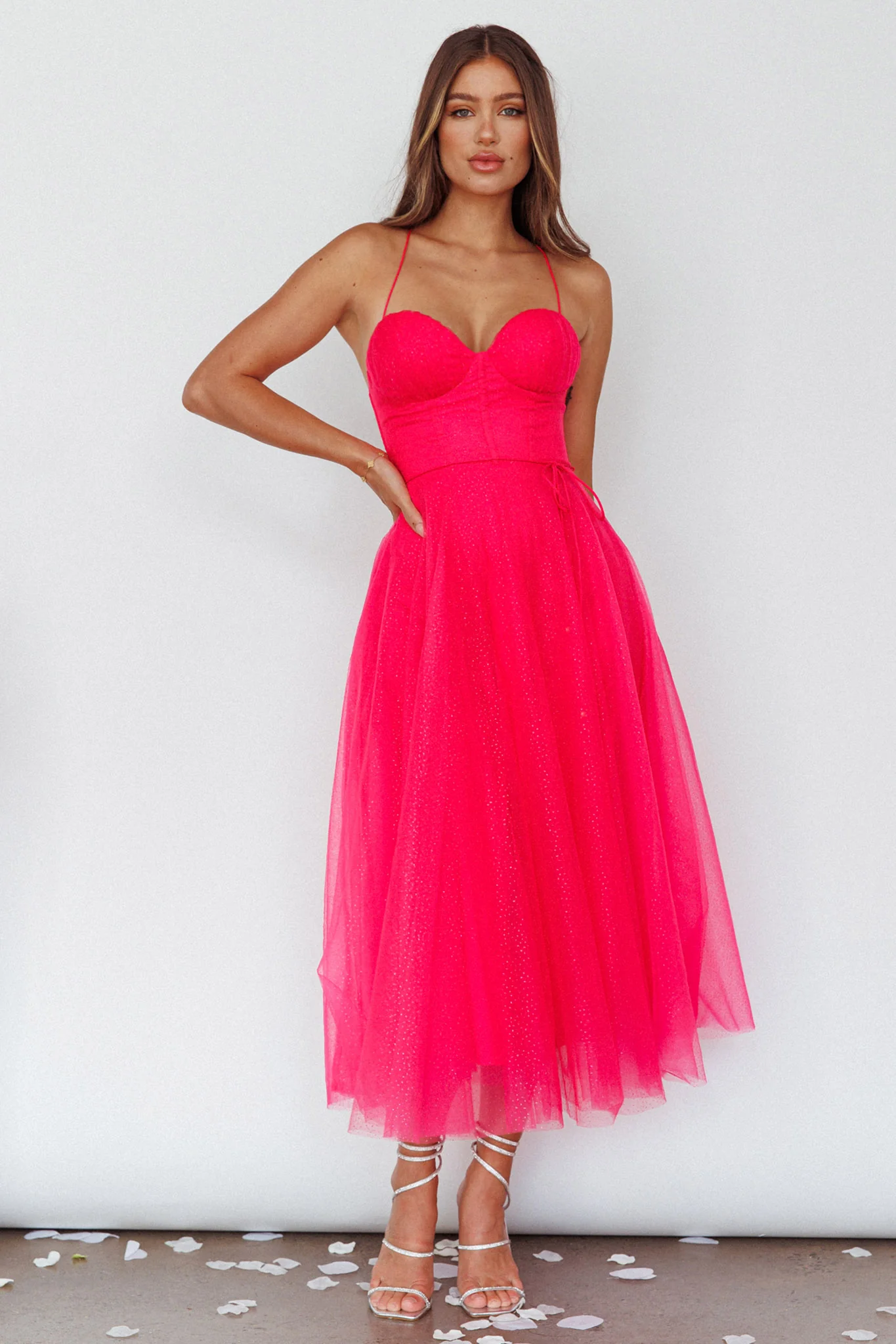 Smitten Sweetheart Neckline Chiffon Midi Dress Fuchsia