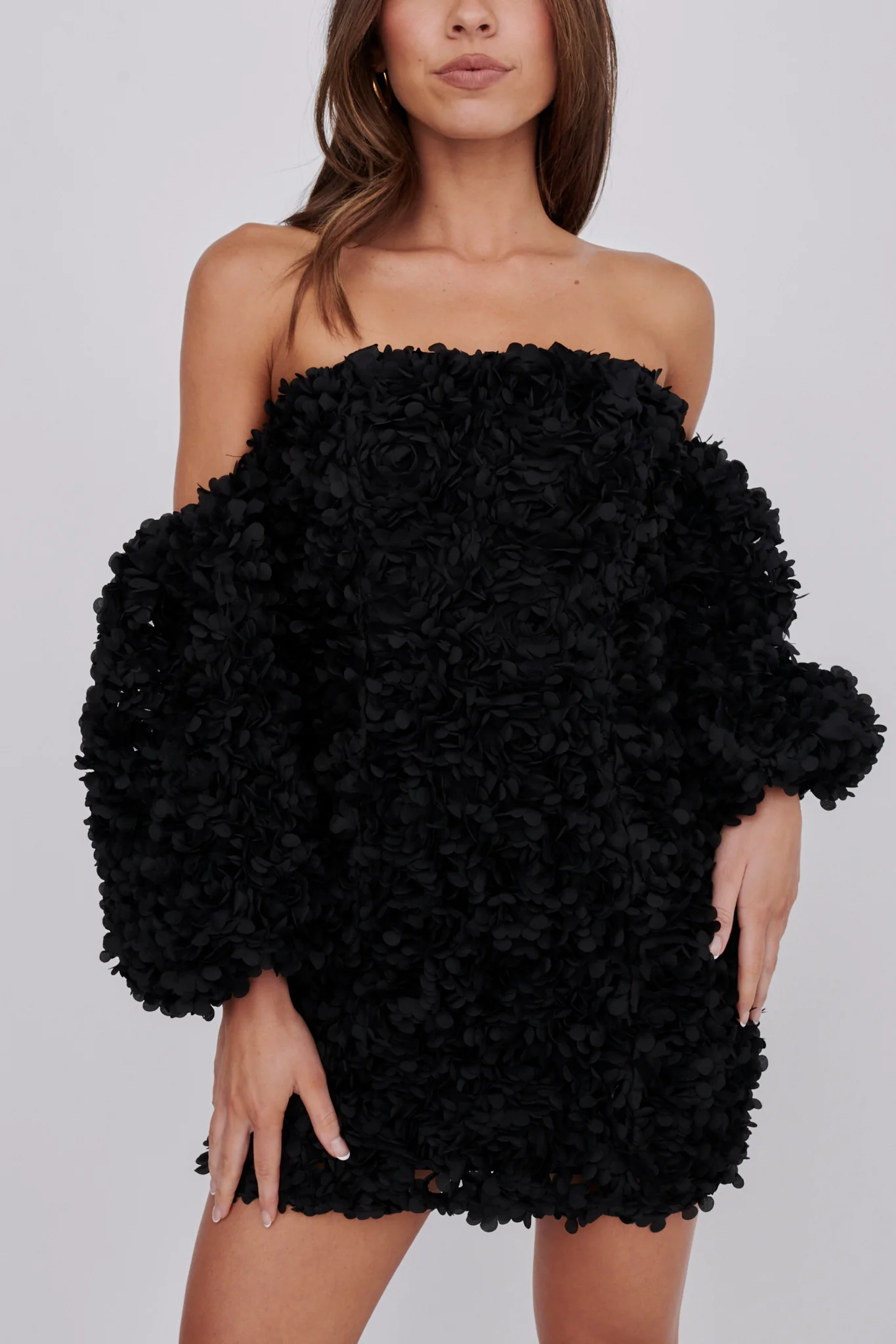 Vive La Rose Off-Shoulder Embellished Mini Dress Black