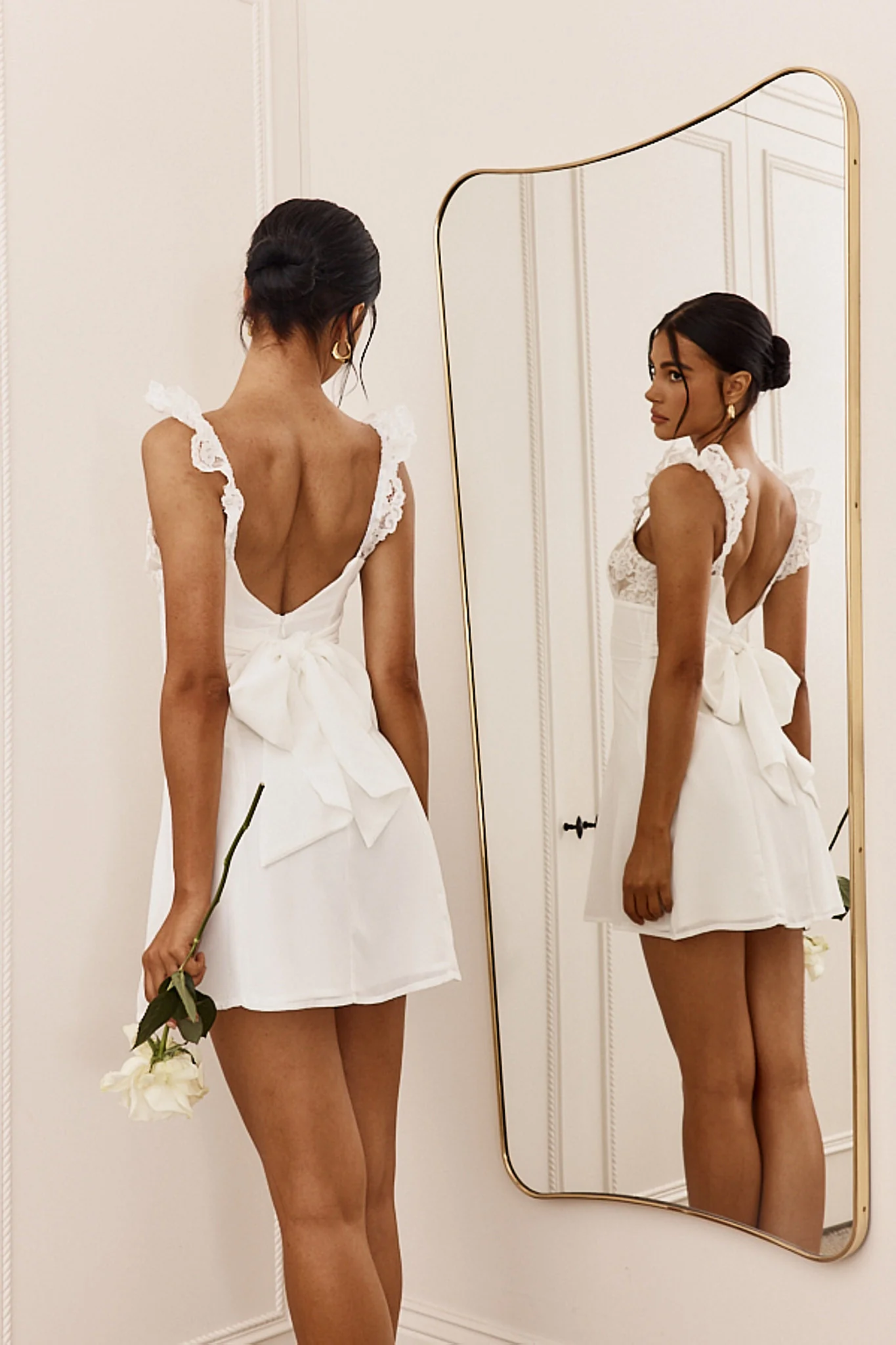 Lakyn Lace Bust Tied Back Mini Dress Ivory