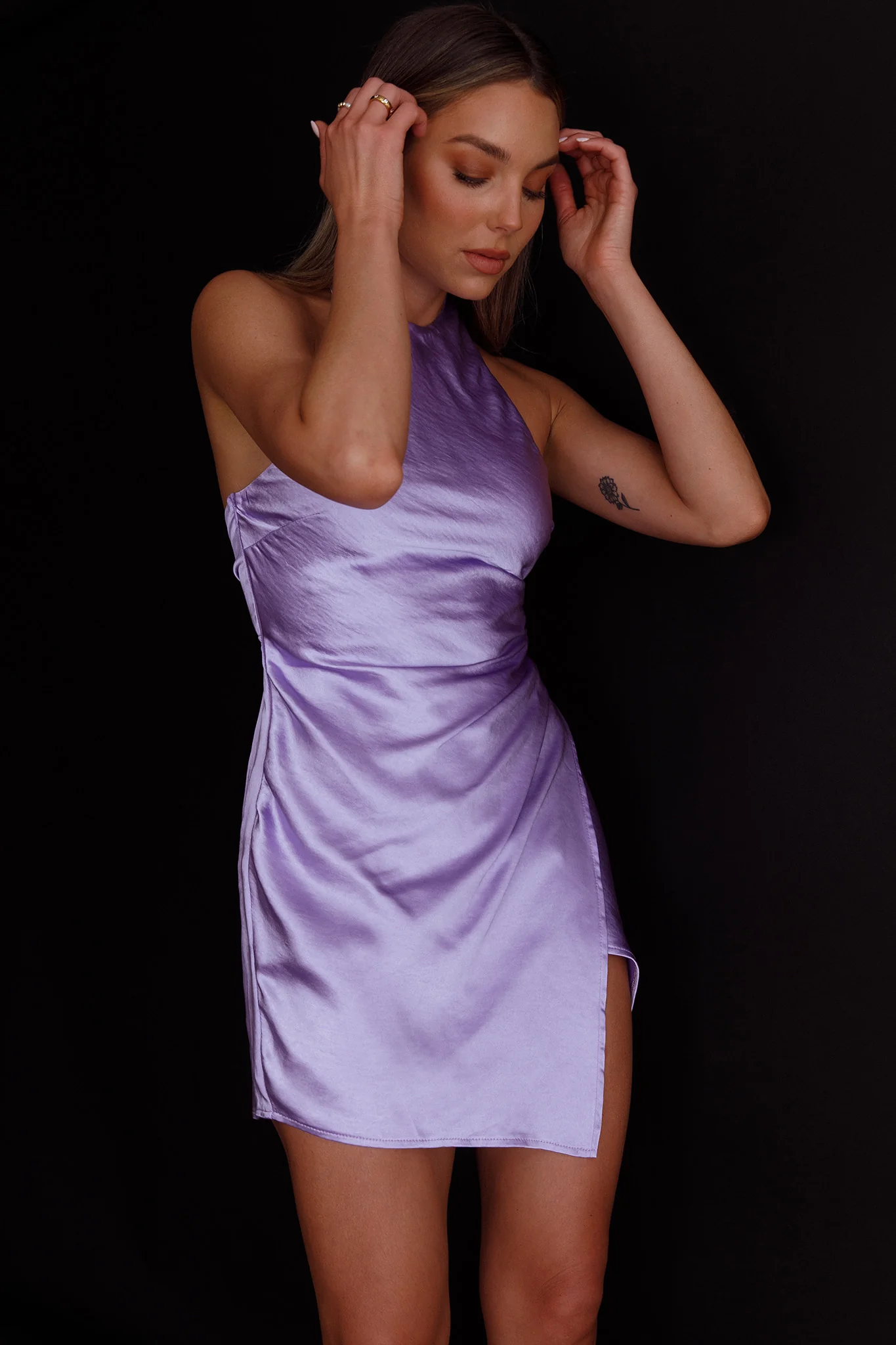Sonoma Halterneck Faux Wrap Twist Back Mini Dress Lilac