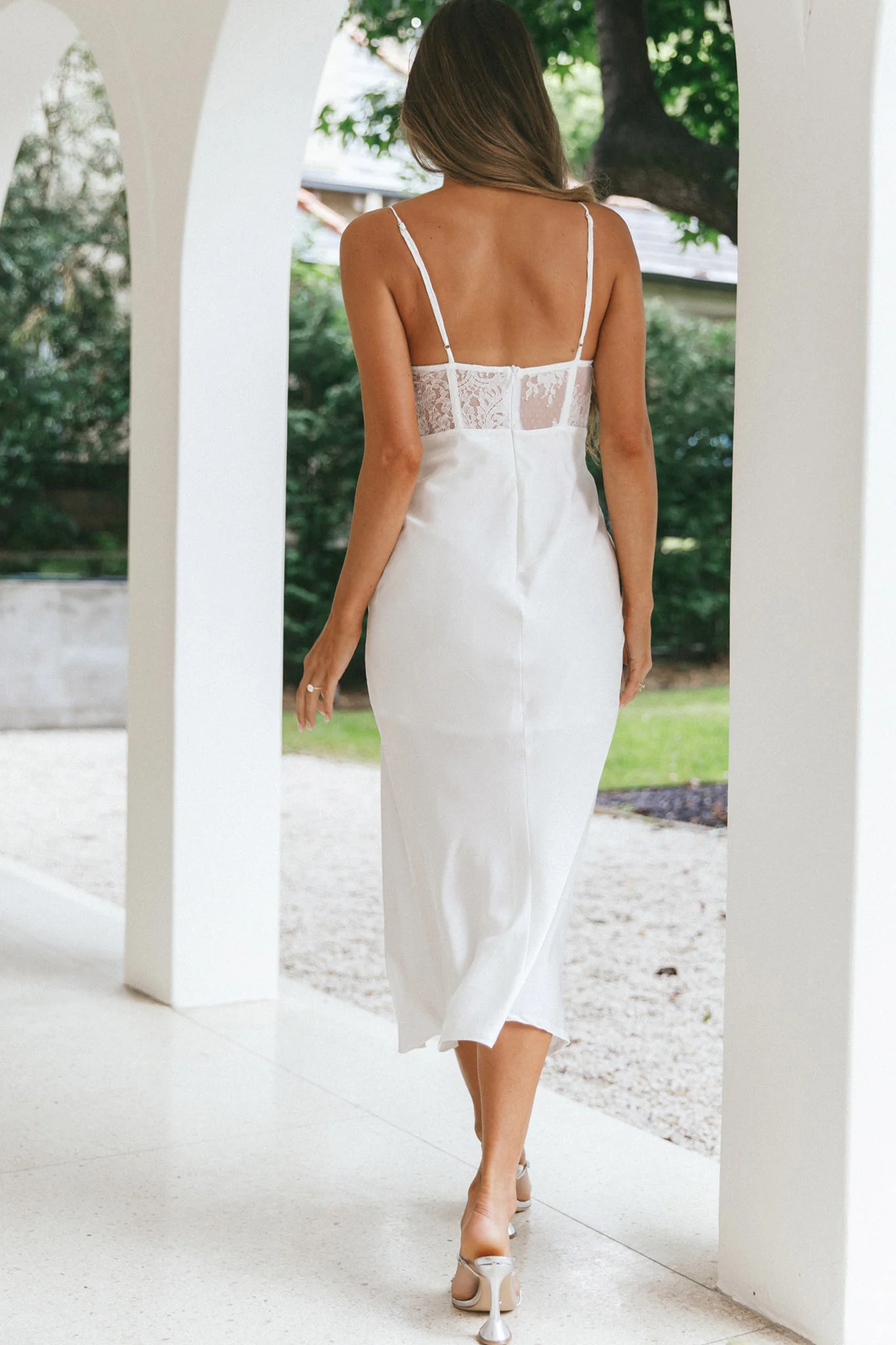 Trophy Lace Bodice Midi Dress Ivory