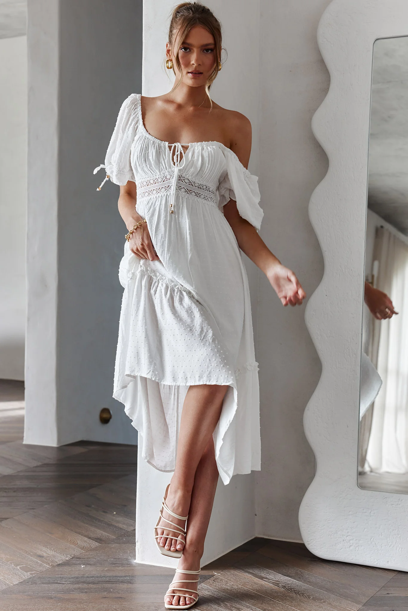 Topanga Canyon String Tie Boho Midi Dress White