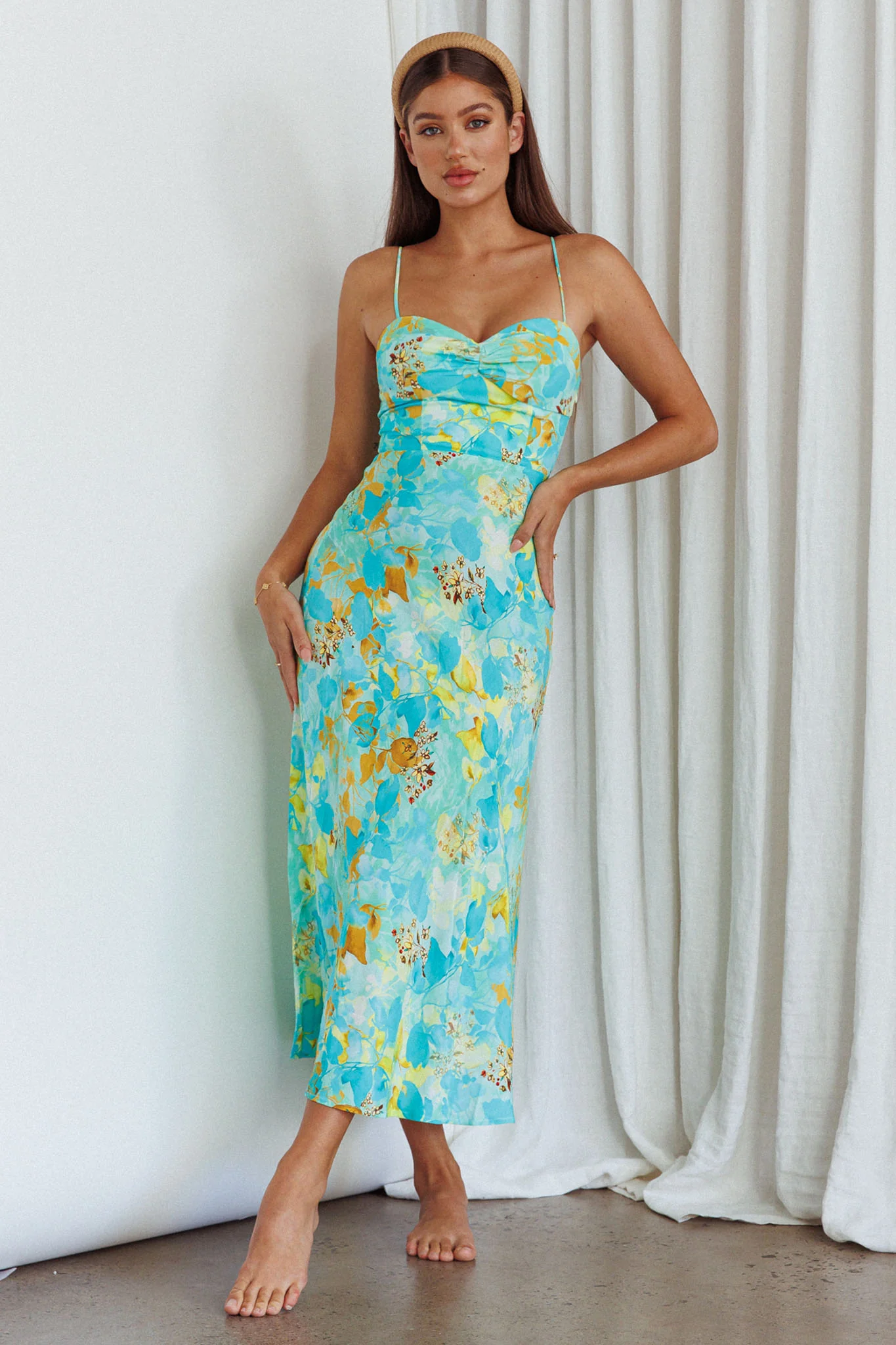 Golden Sands Cami Strap Maxi Dress Floral Teal