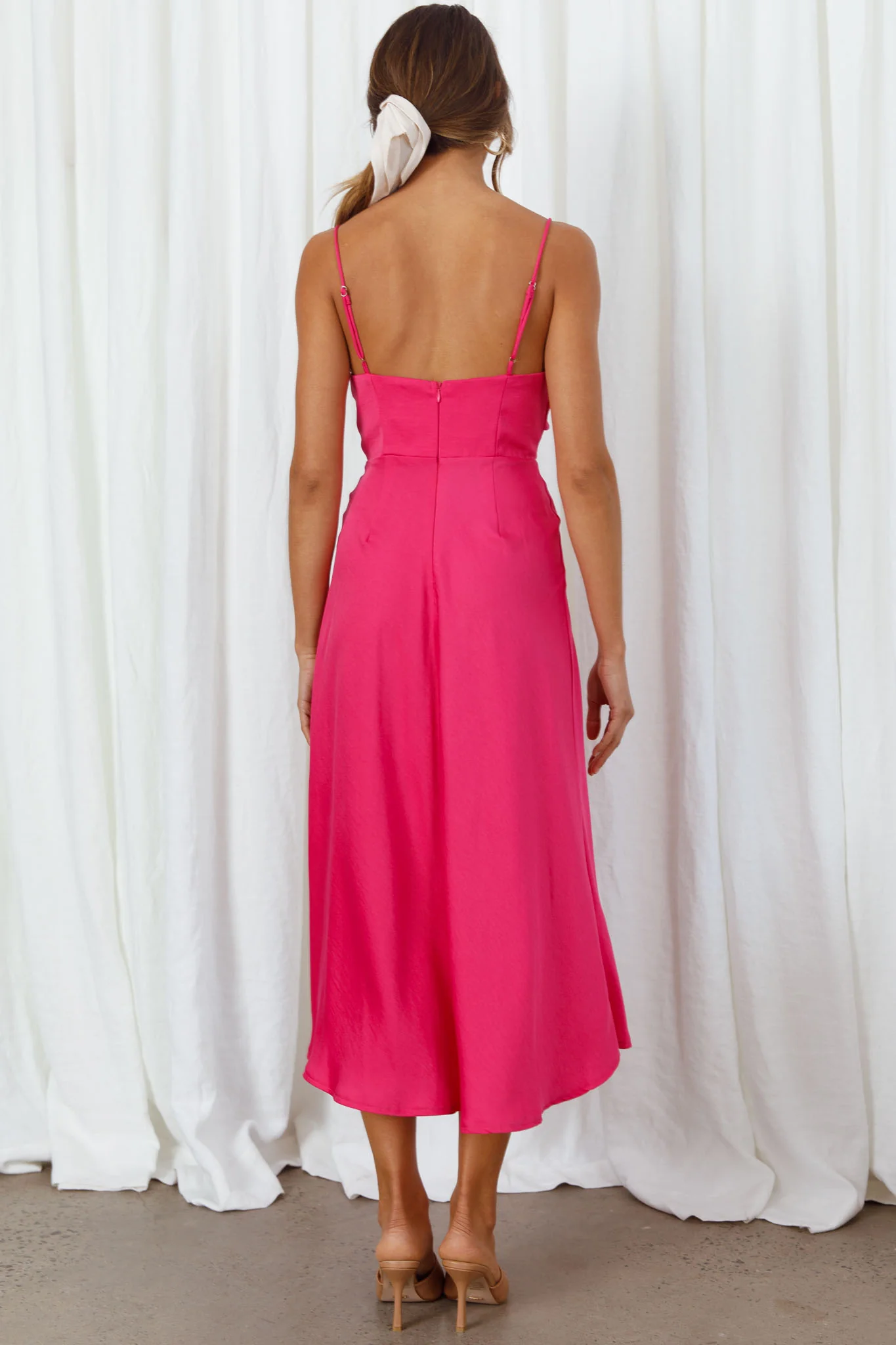 Suki Front Split Midi Dress Hot Pink
