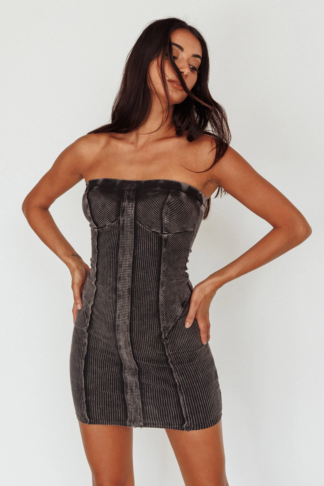 Keep Up Ribbed Bodycon Mini Dress Black