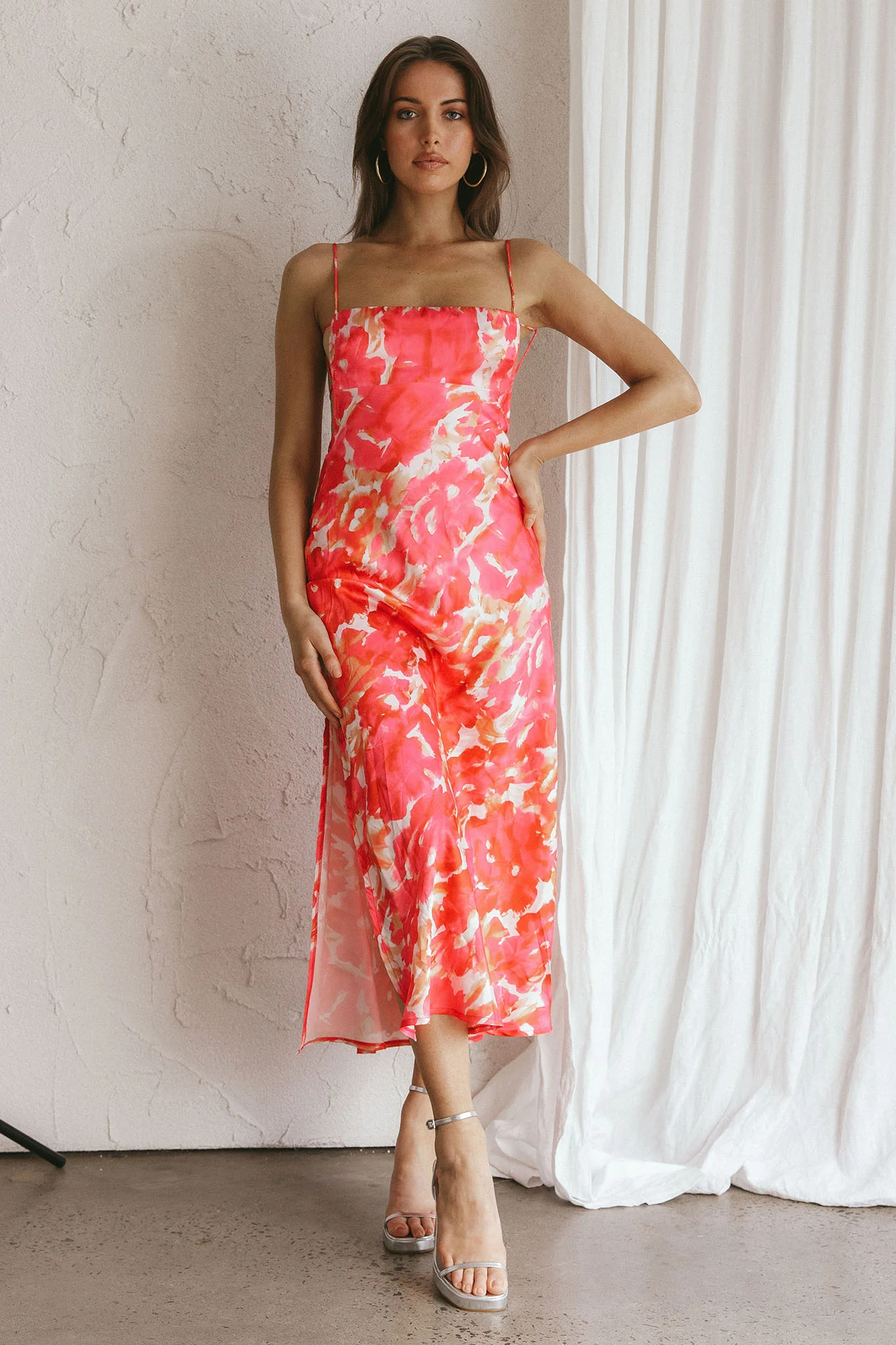 Dolce Life Low Back Midi Dress Floral Pink