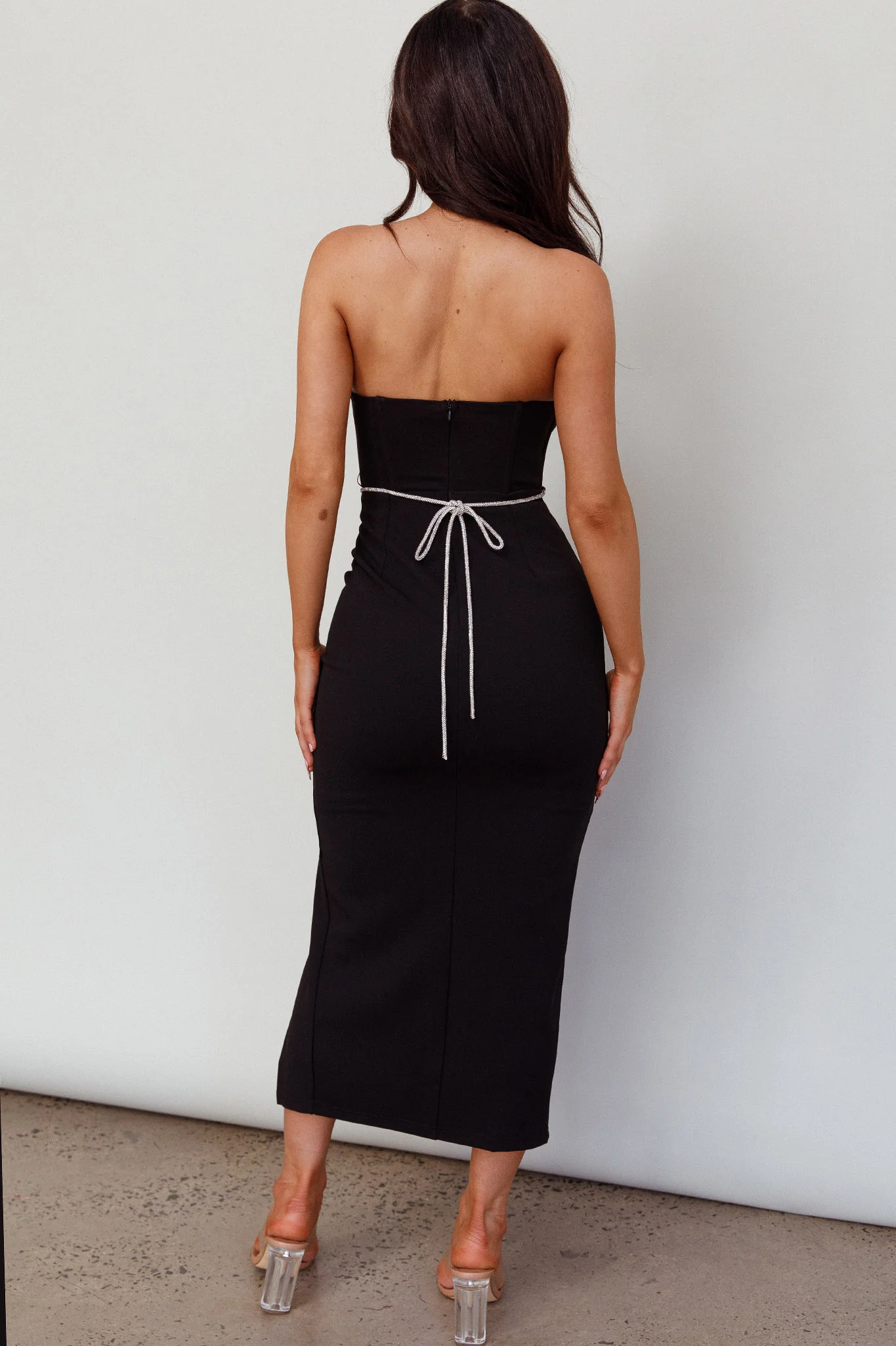 Nohemi Strapless Diamante Midi Dress Black