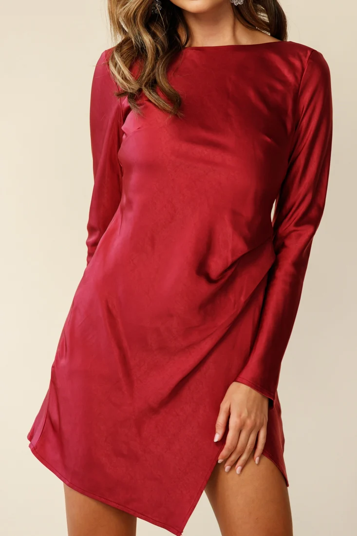 Thank Me Later Long Sleeve Open Back Dress Wine