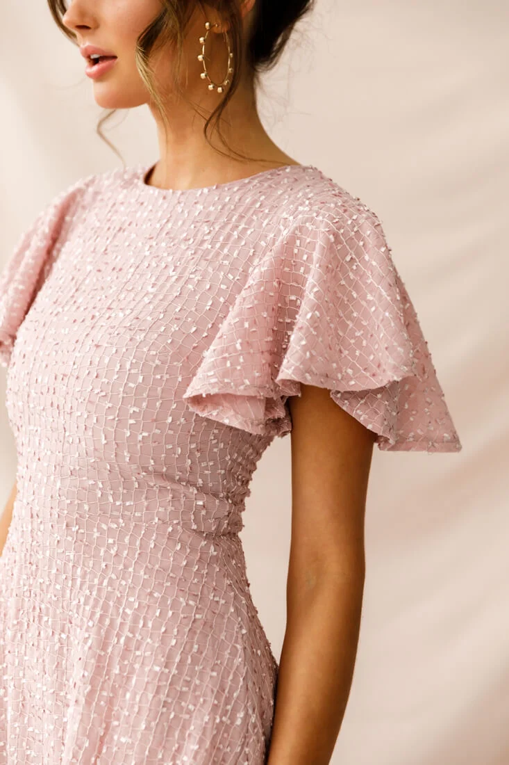 Isabelle Angel Sleeve Empire Dress Blush