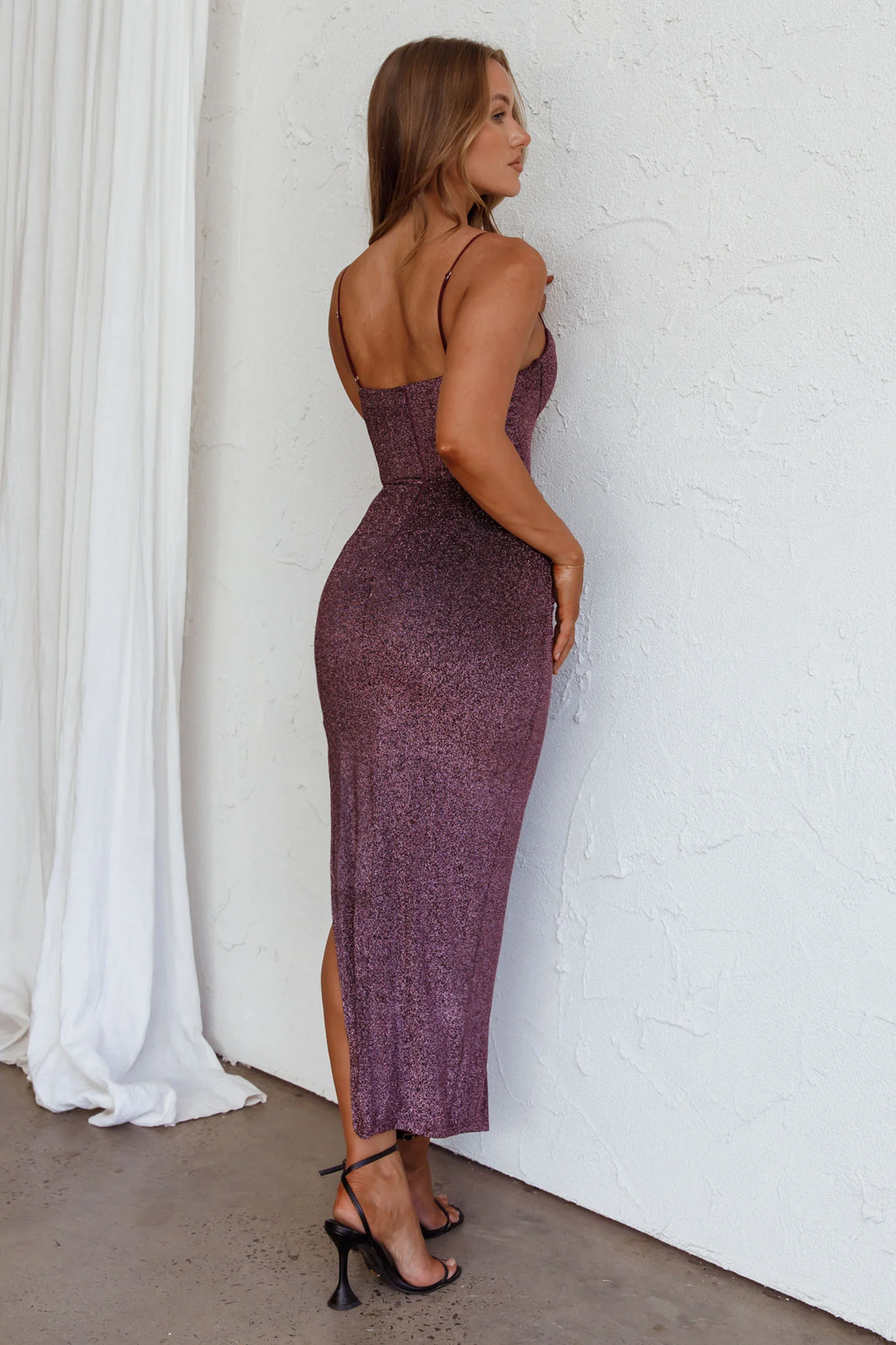 Silver Screen Queen Thigh Split Maxi Dress Purple