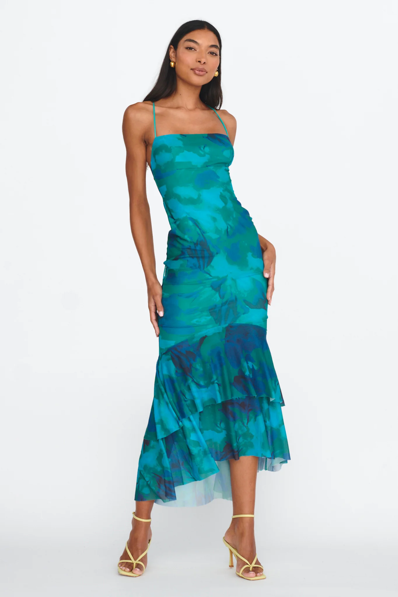 Avalee Layered Hem Mesh Dress Green