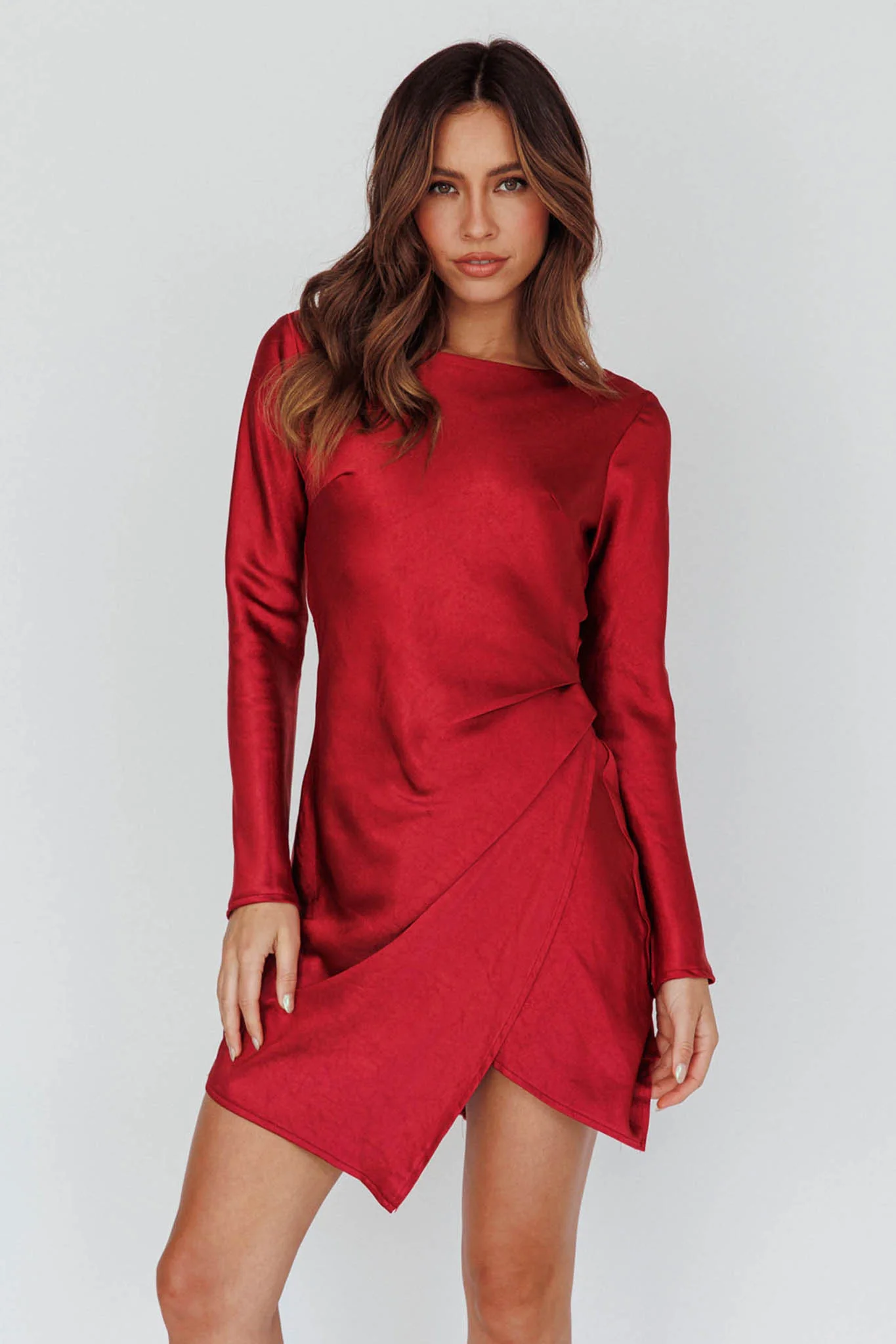 Thank Me Later Long Sleeve Open Back Dress Wine