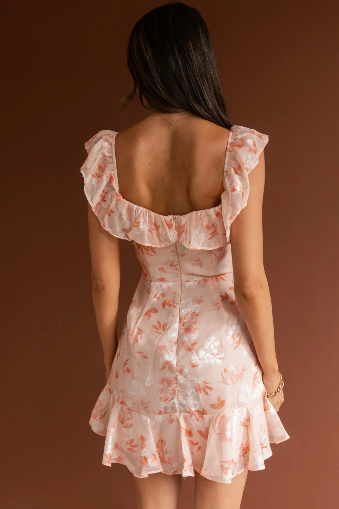 Flower Child Frill V-Neckline Dress Floral Blush