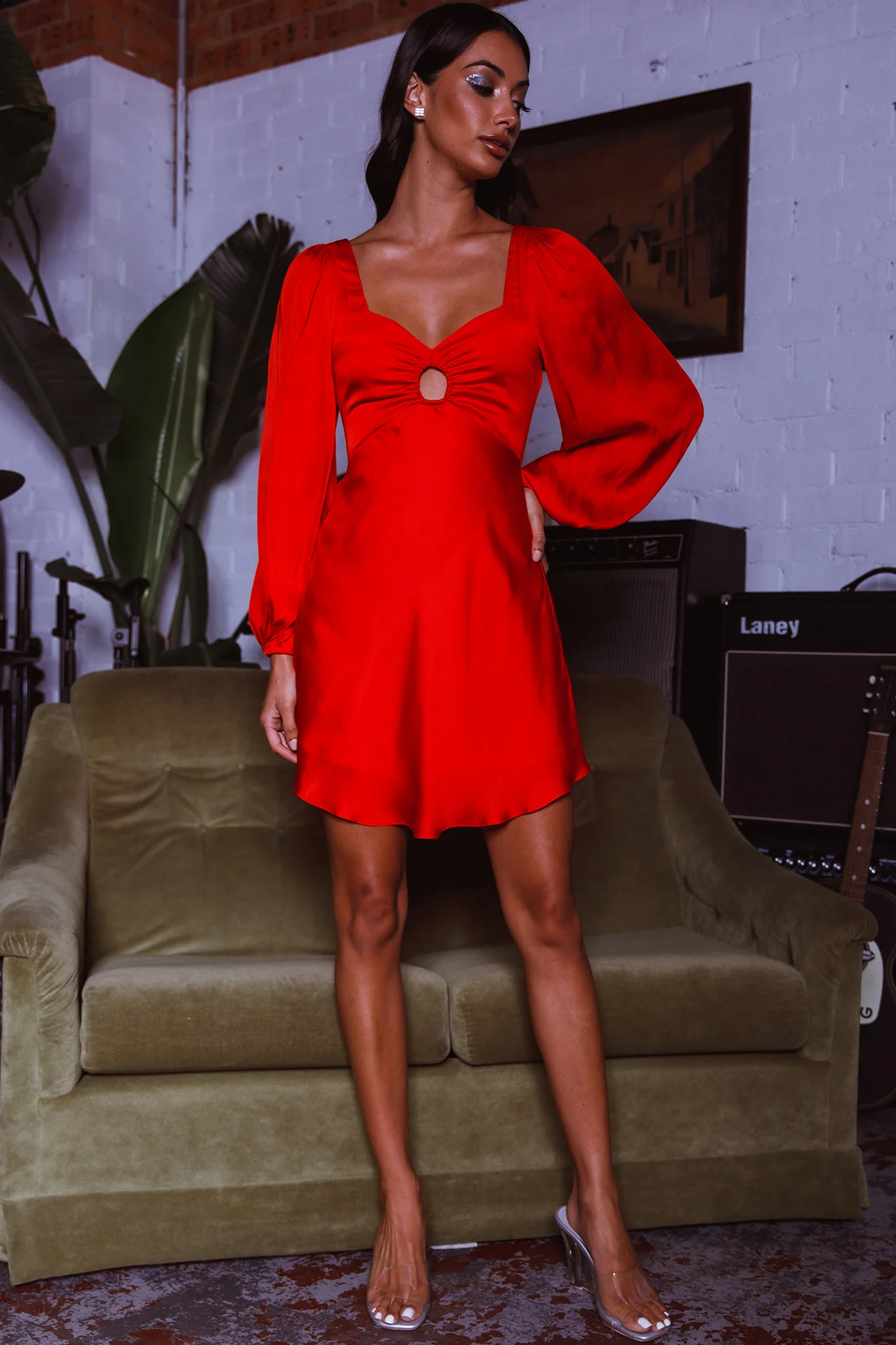 Jonah Lace-Up Back Mini Dress Red