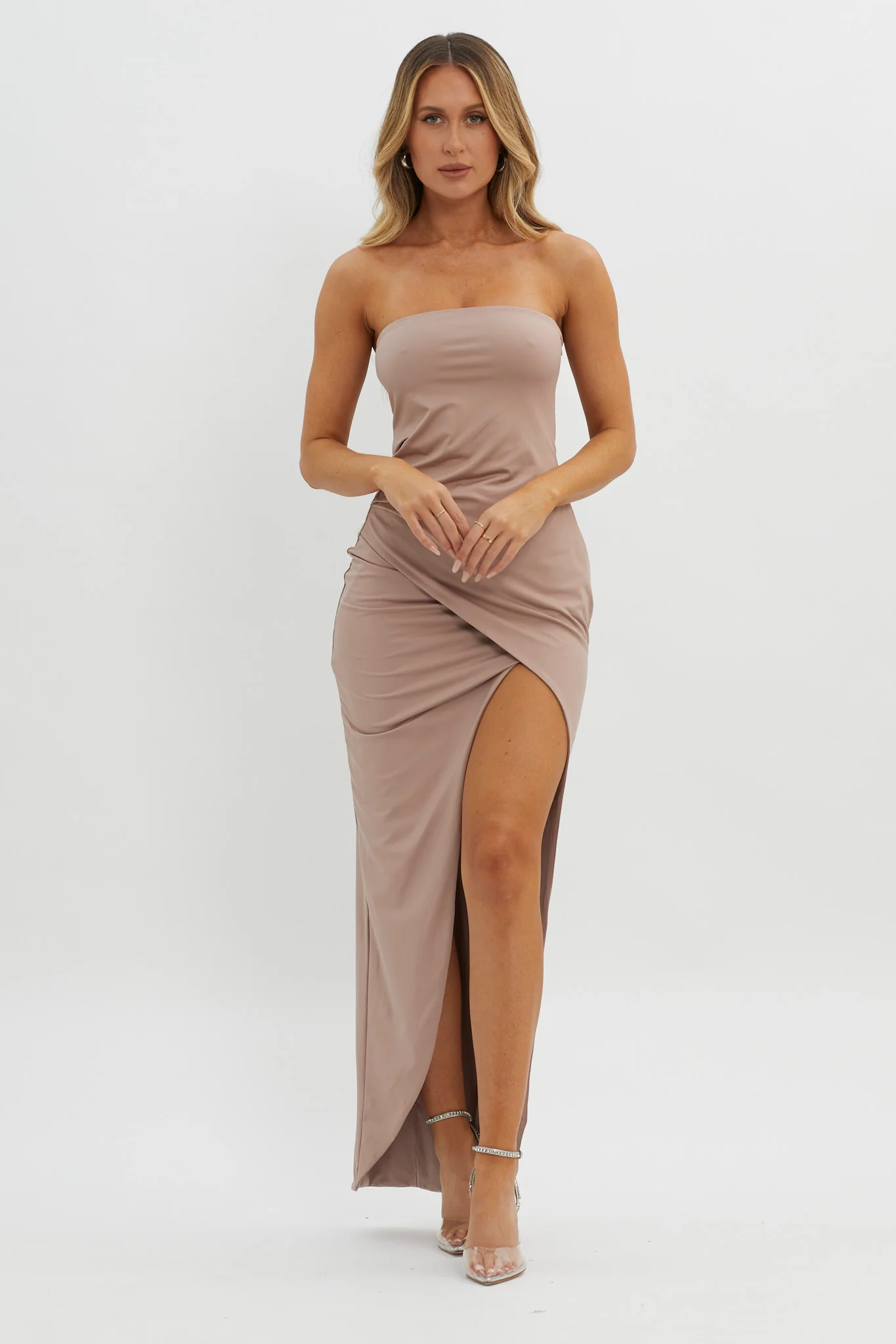 Evette Strapless Split Maxi Dress Tawny