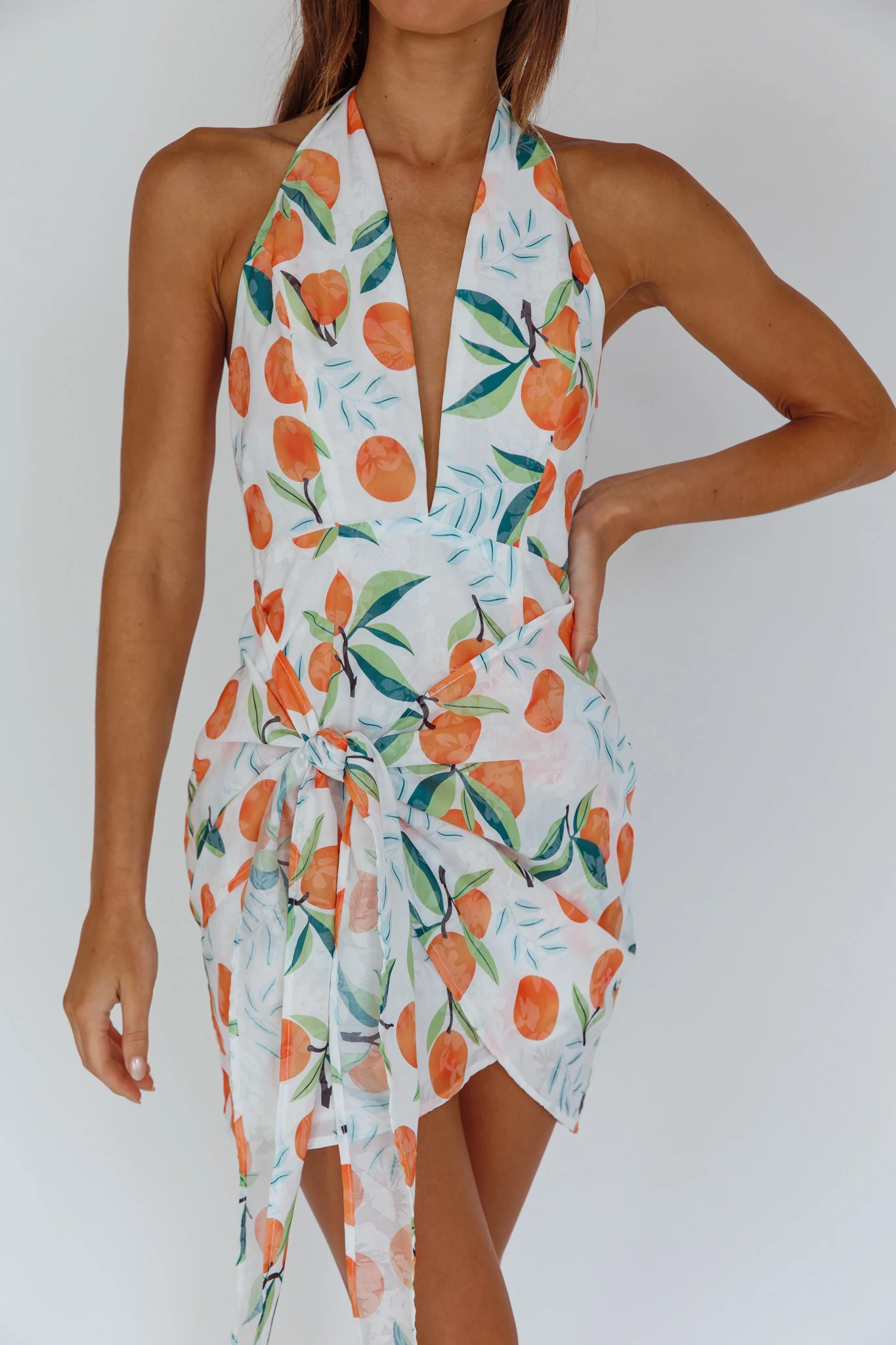 Euro Trip Halter Wrap Mini Dress Orange