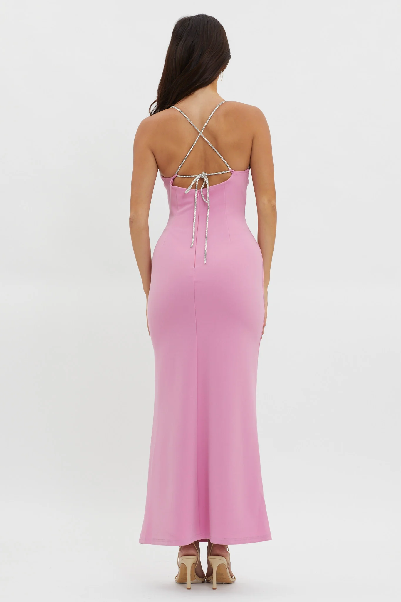 Harleigh Diamante Strap Tied Back Dress Pink