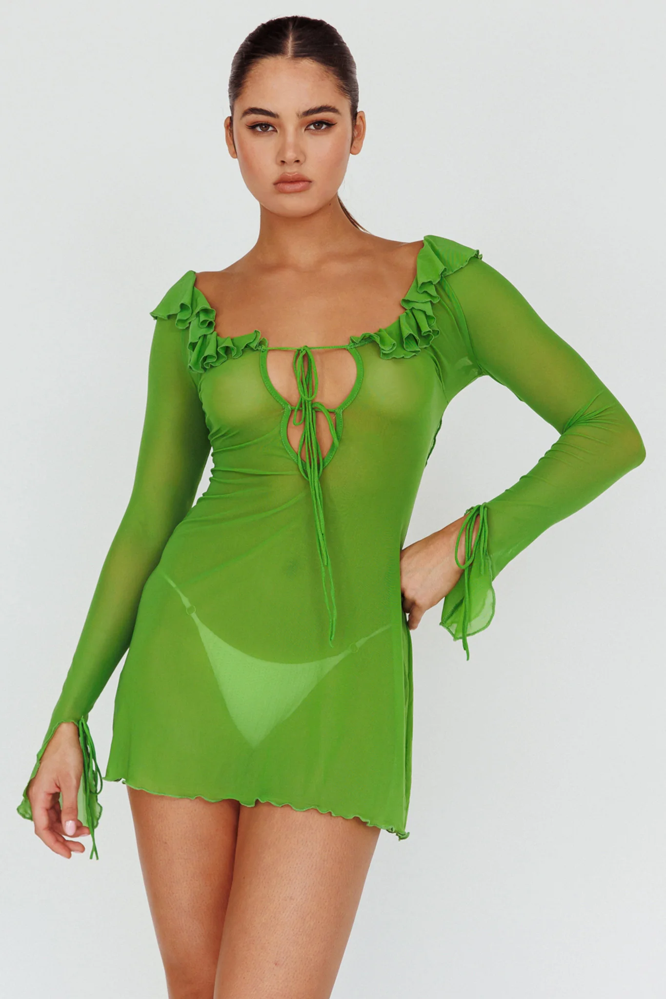 Sea Dreaming Ruffle Trim Mini Dress Lime