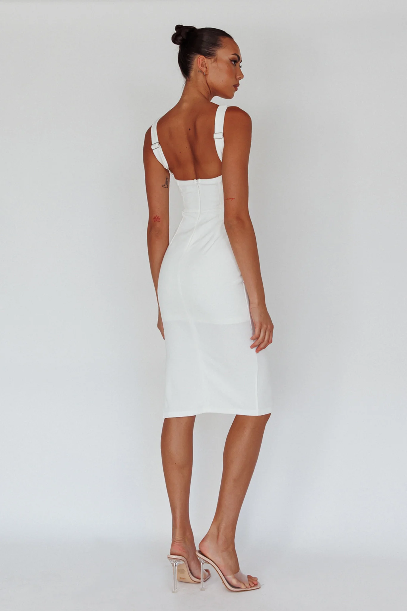 Bella Vista Cowl Neckline Thick Strap Knee Length Dress White