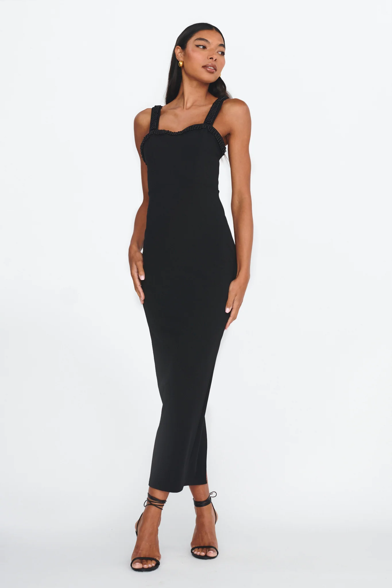 Emina Bead Trim Maxi Dress Black