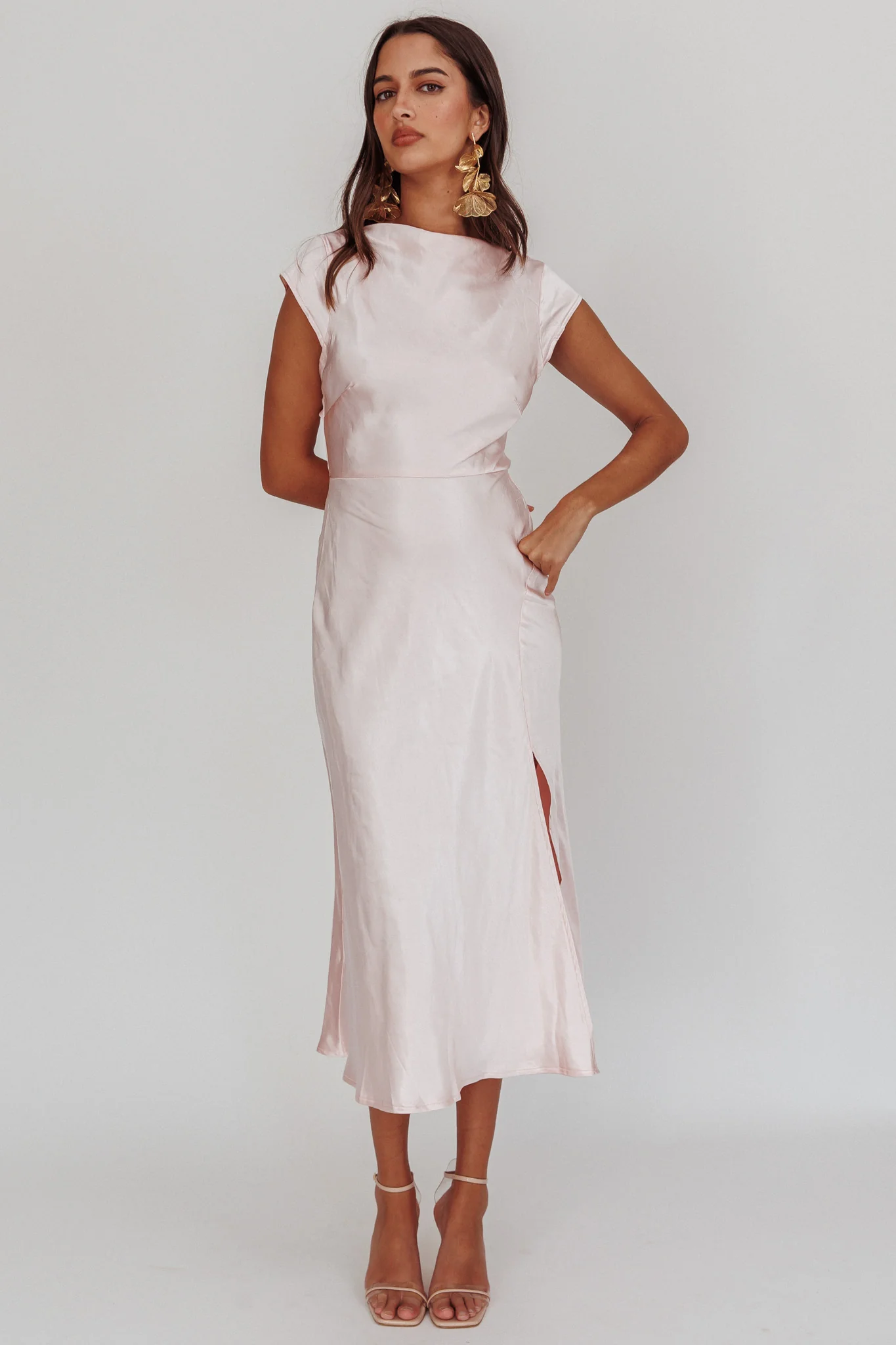 Lucinda Twist Back Midi Dress Blush