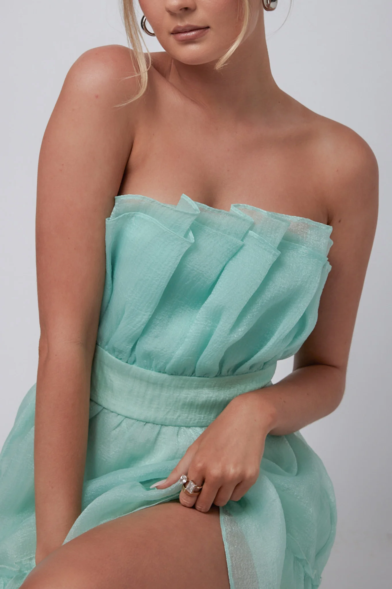 Marisela Strapless Frill Hem Mini Dress Mint