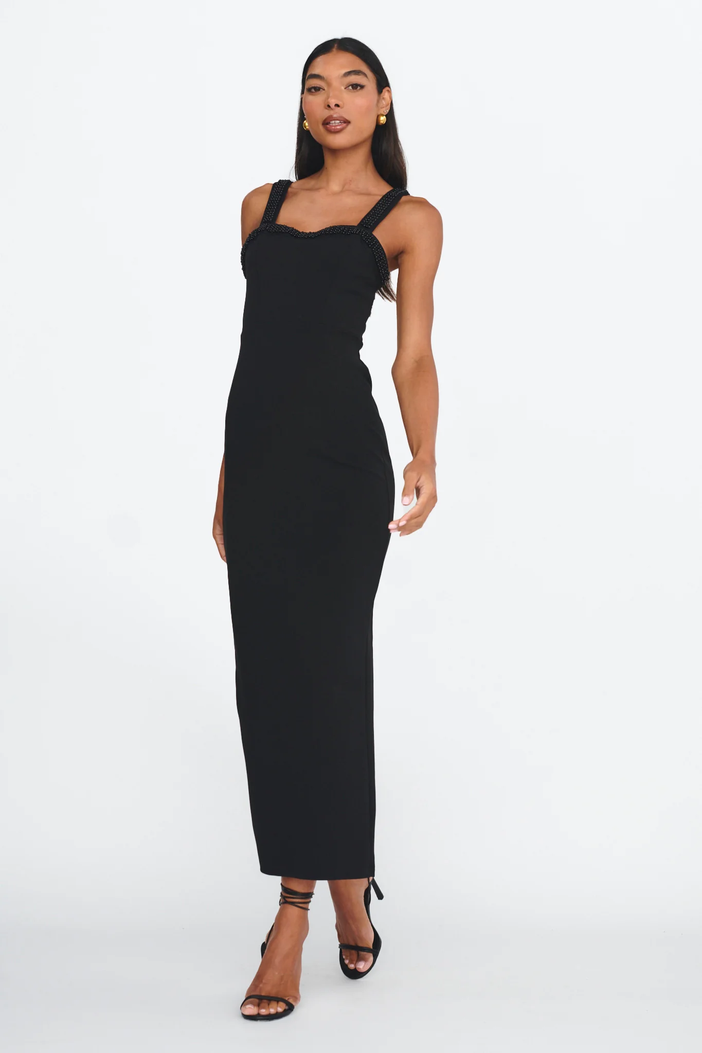 Emina Bead Trim Maxi Dress Black