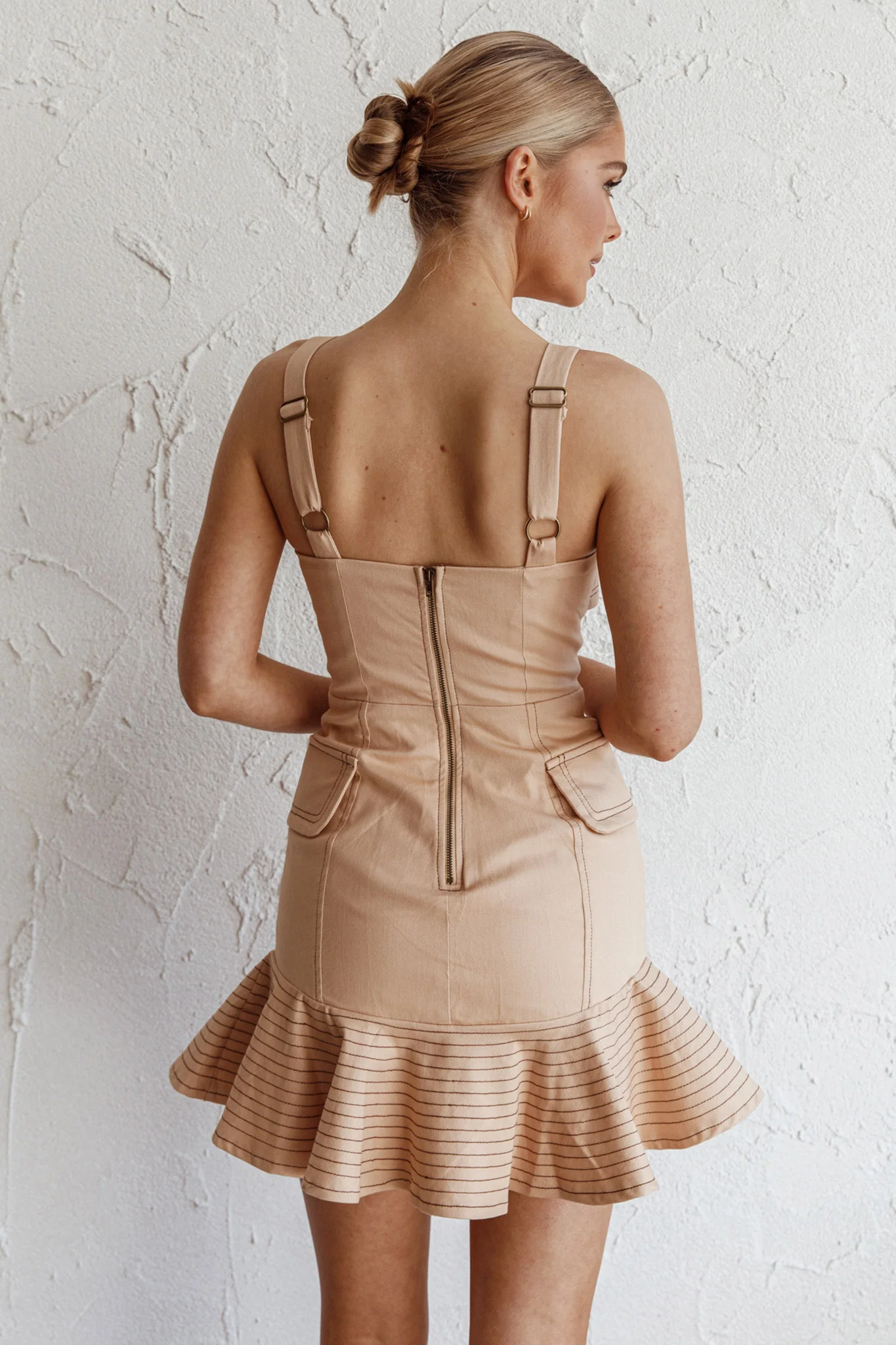 Riverside Ruffle Hem Mini Dress Oat