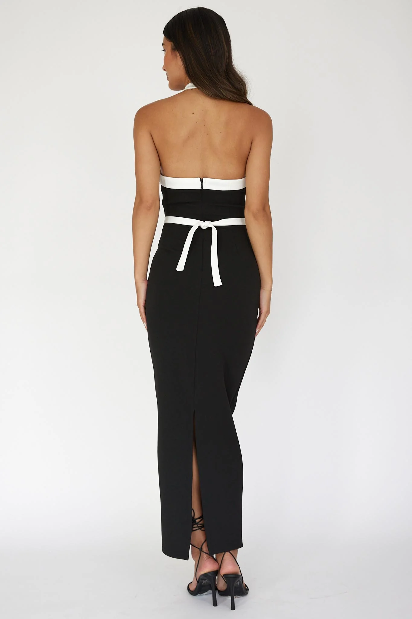 Eleganza Halterneck Contrast Maxi Dress Black