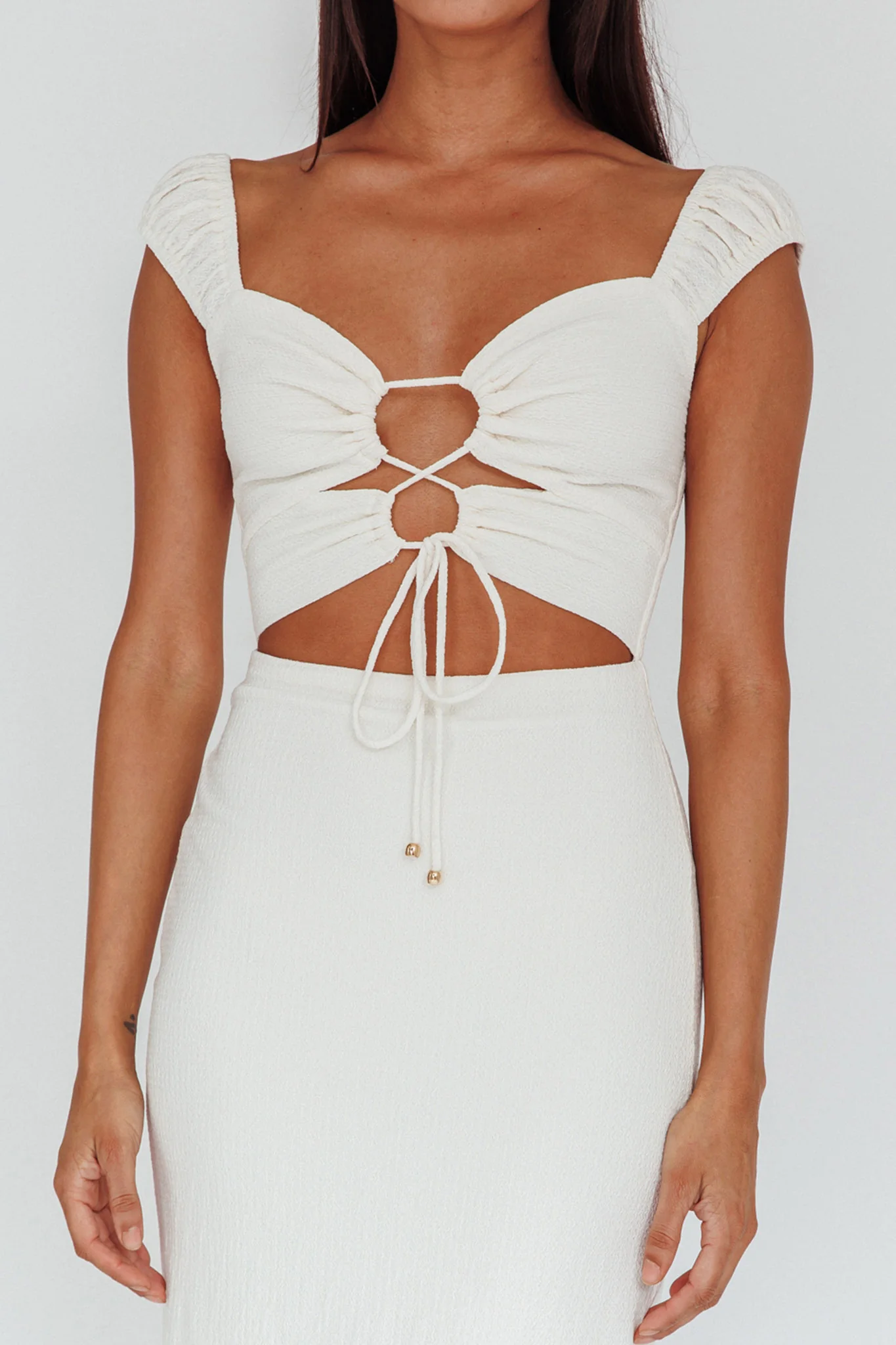 Iconic Cut-Out Bodice Midi Dress Cream
