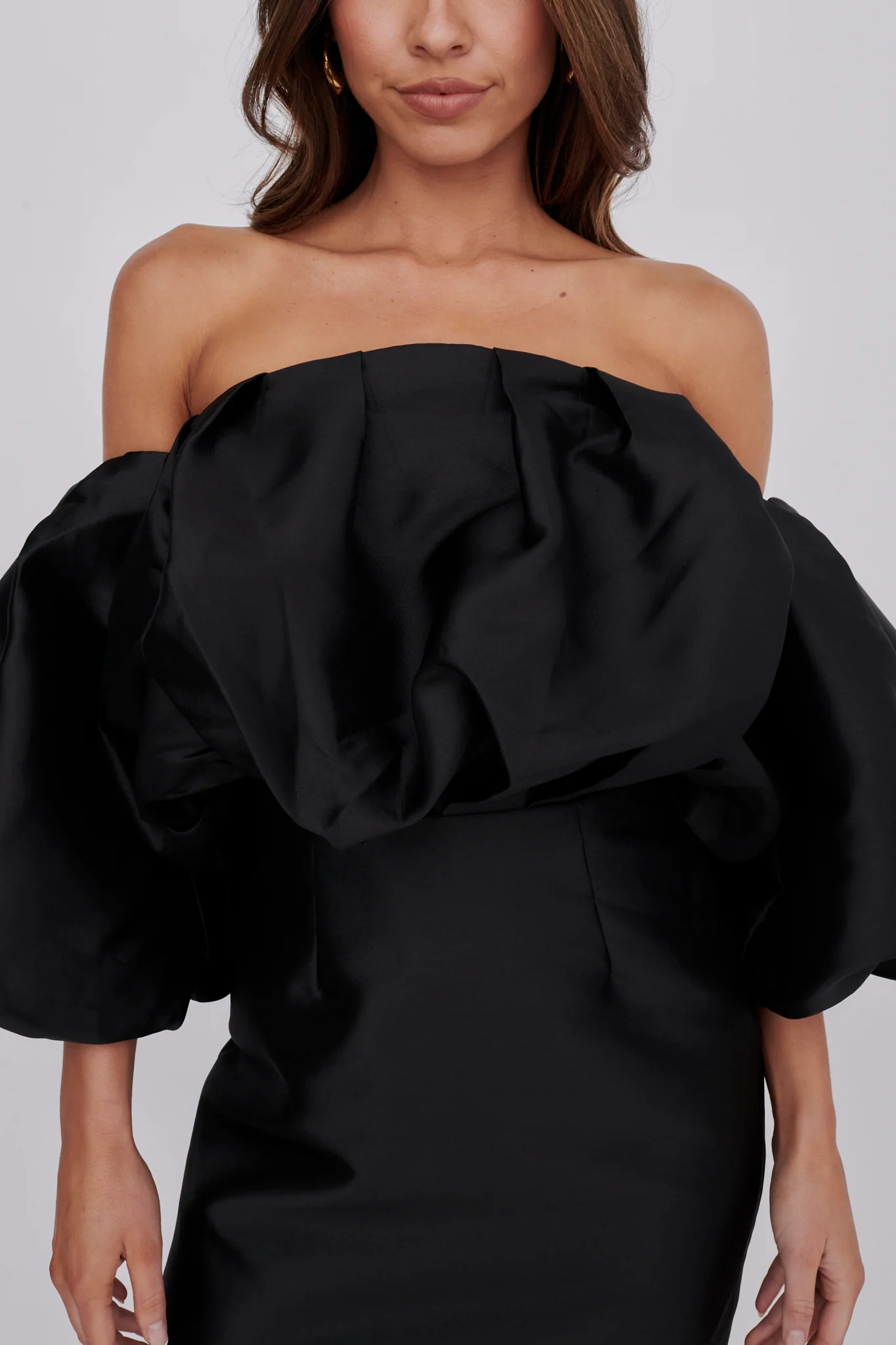 Dream Time Puffed Neckline Mini Dress Black