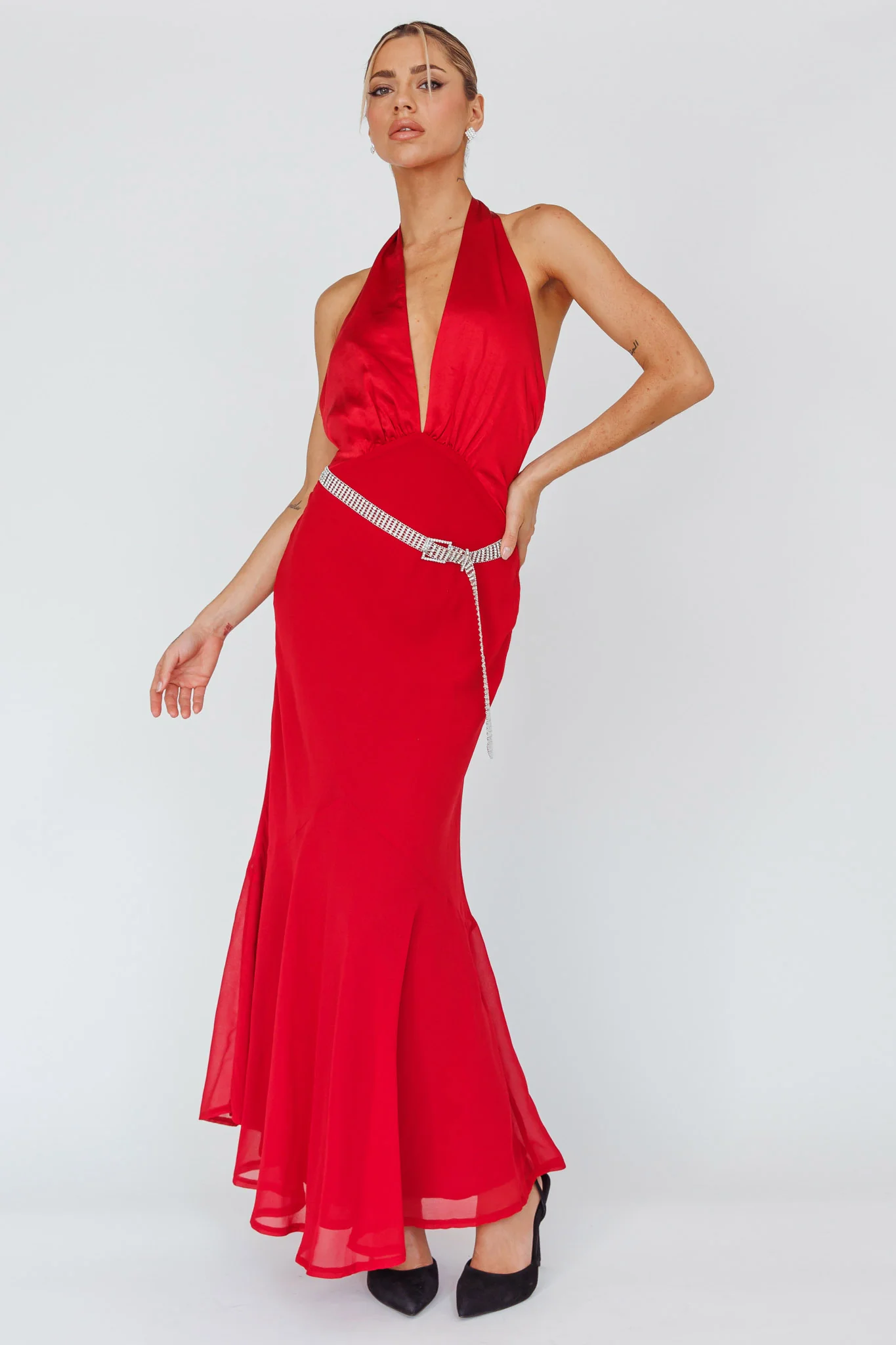 Vision Halterneck Midi Dress Cherry