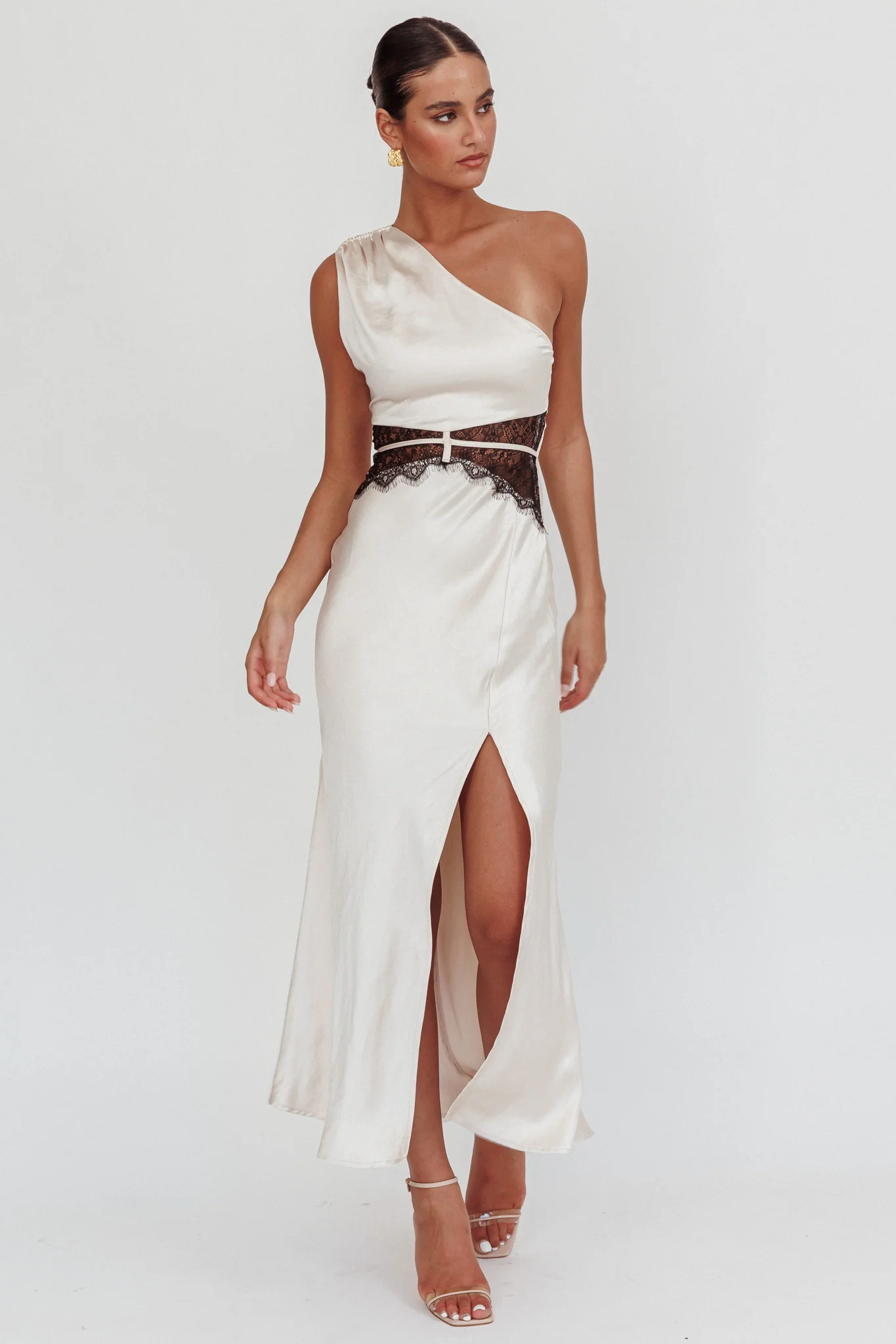 Tarly Lace Waist One-Shoulder Maxi Dress Champagne