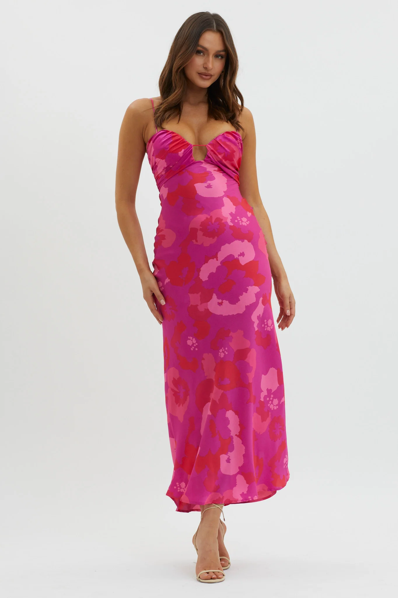 In A Daze Gathered Bust Midi Dress Pink